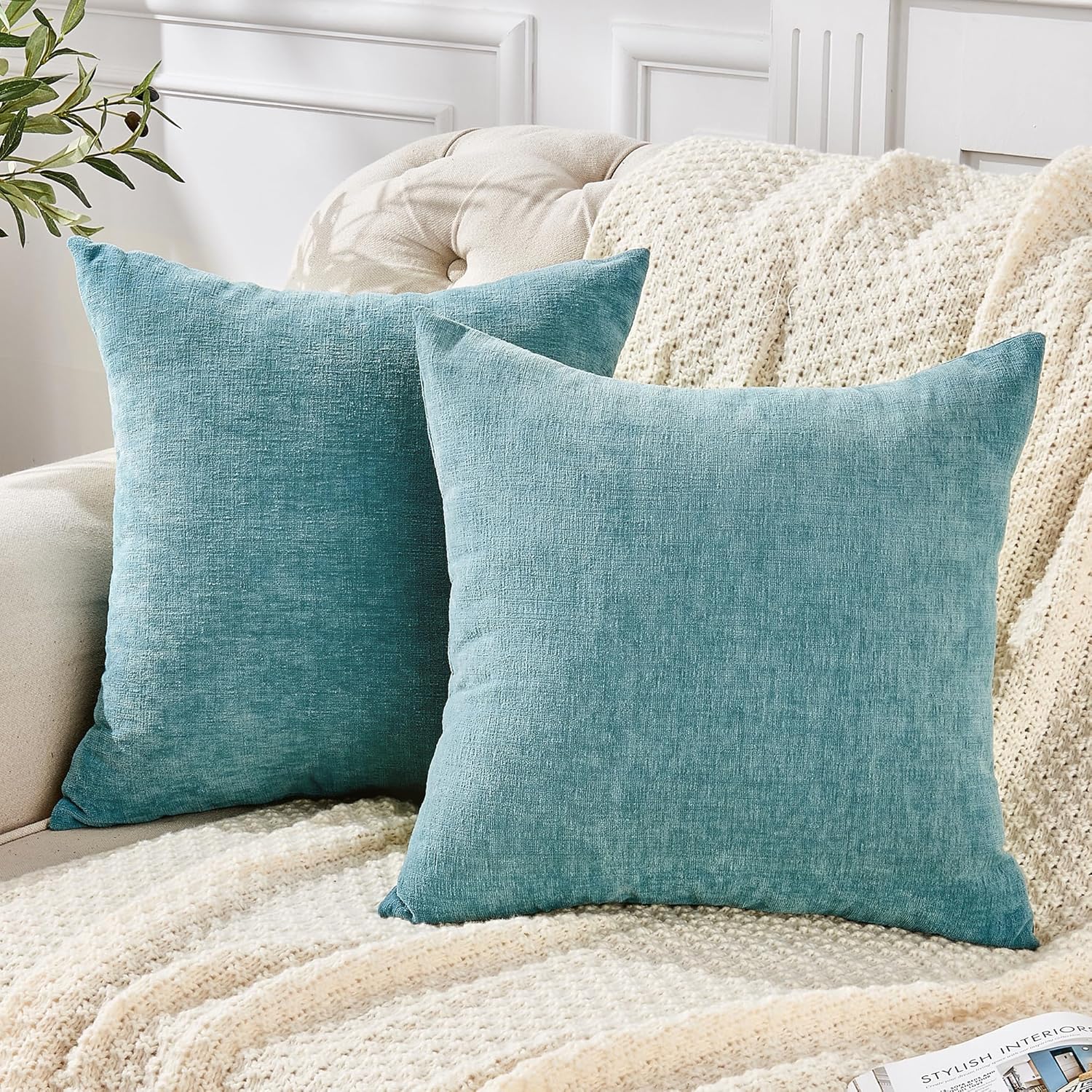 Fundas de almohada decorativas 2 piezas, funda de almohada de chenilla suave para sofá - Imagen 61 de 168
