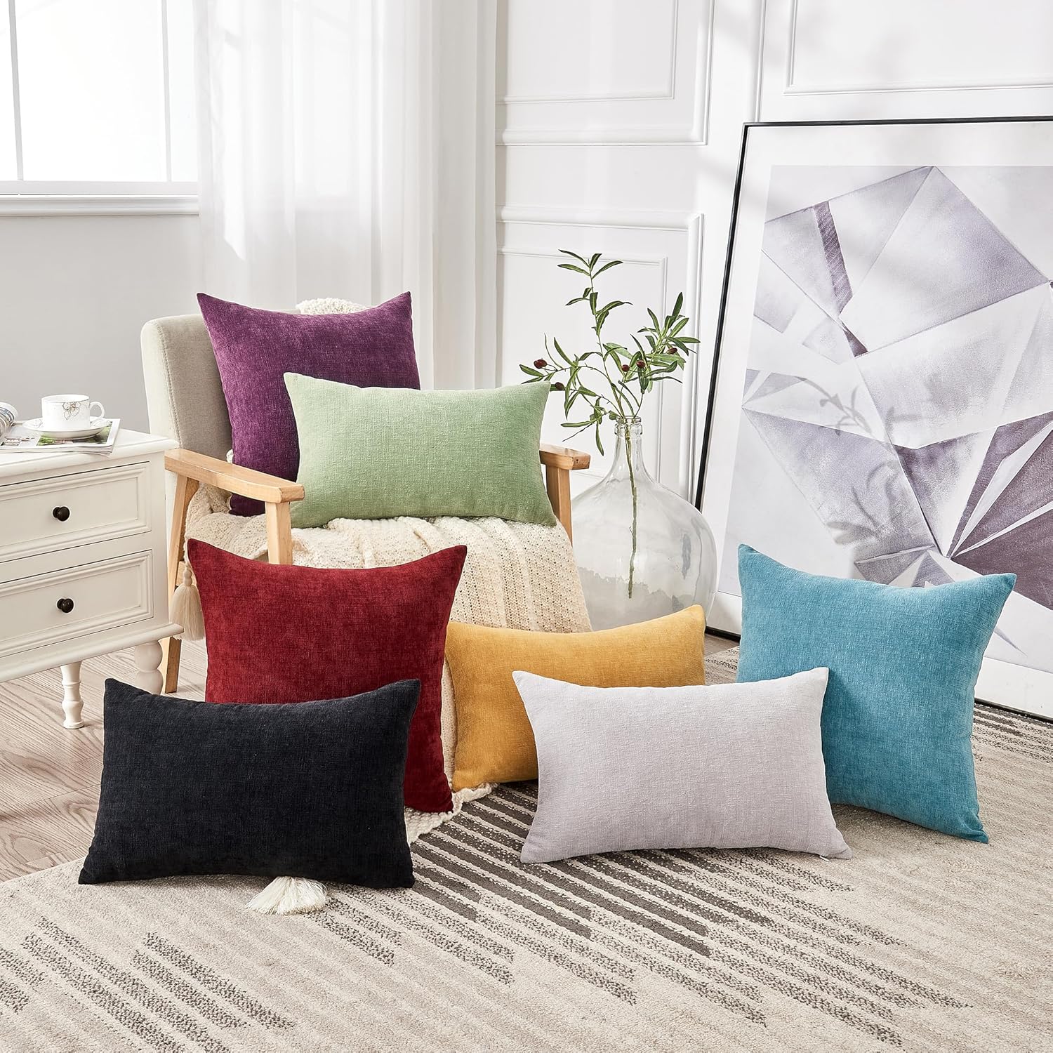 Fundas de almohada decorativas 2 piezas, funda de almohada de chenilla suave para sofá - Imagen 67 de 168