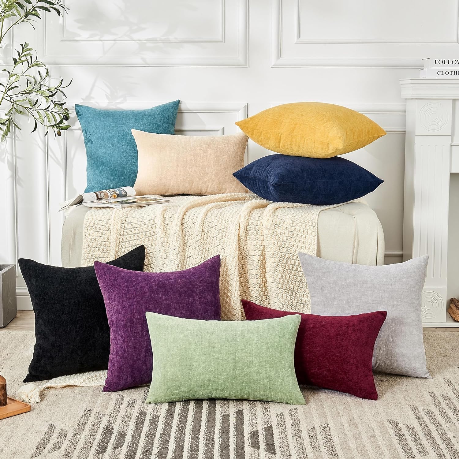 Fundas de almohada decorativas 2 piezas, funda de almohada de chenilla suave para sofá - Imagen 68 de 168