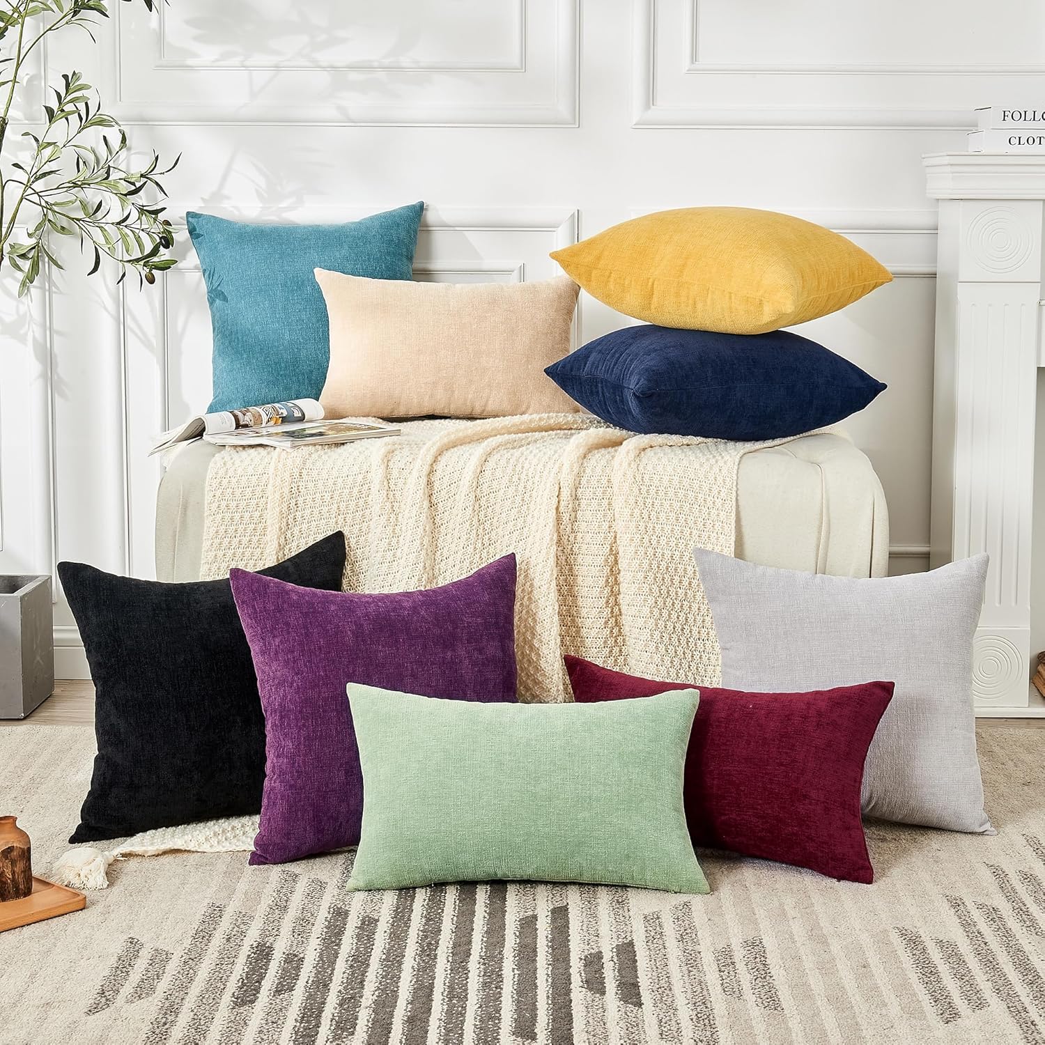 Fundas de almohada decorativas 2 piezas, funda de almohada de chenilla suave para sofá - Imagen 70 de 168