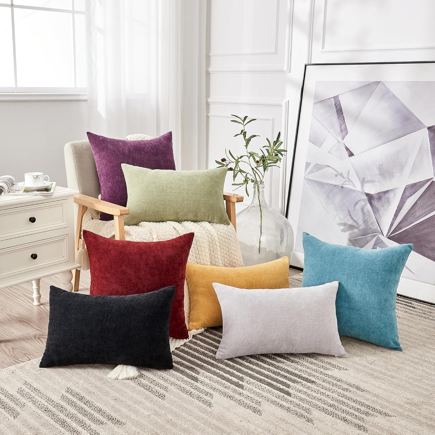 Fundas de almohada decorativas 2 piezas, funda de almohada de chenilla suave para sofá - Imagen 71 de 168