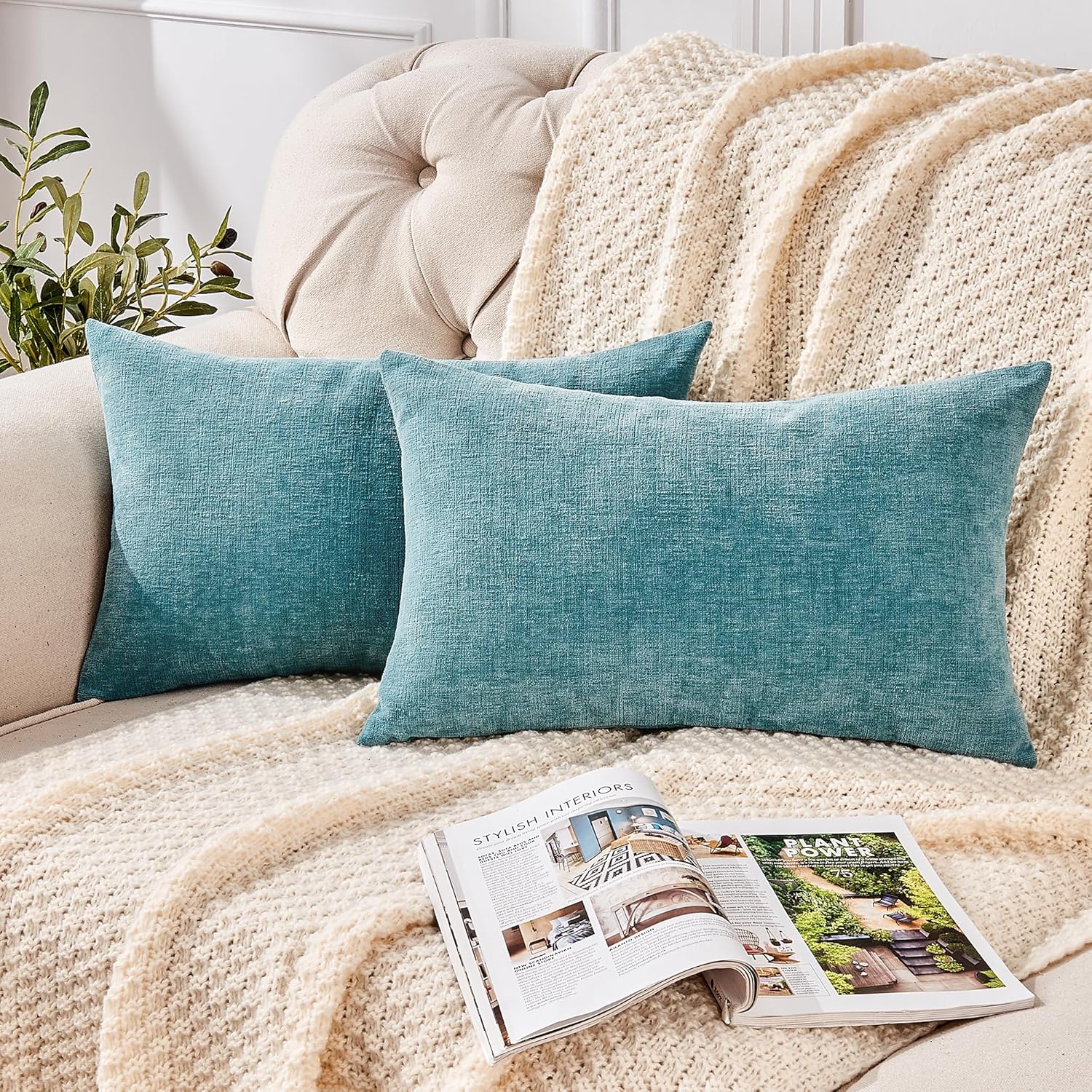 Fundas de almohada decorativas 2 piezas, funda de almohada de chenilla suave para sofá - Imagen 72 de 168
