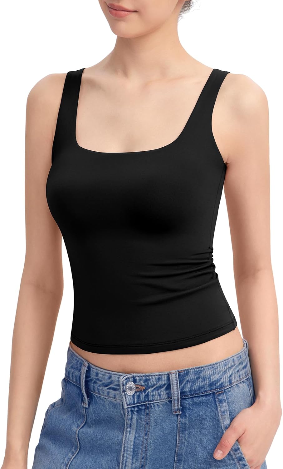 Women's Square Neck Tank Top Sleeveless Double Lined Basic Tops Sharp Collection - Picture 27 of 80