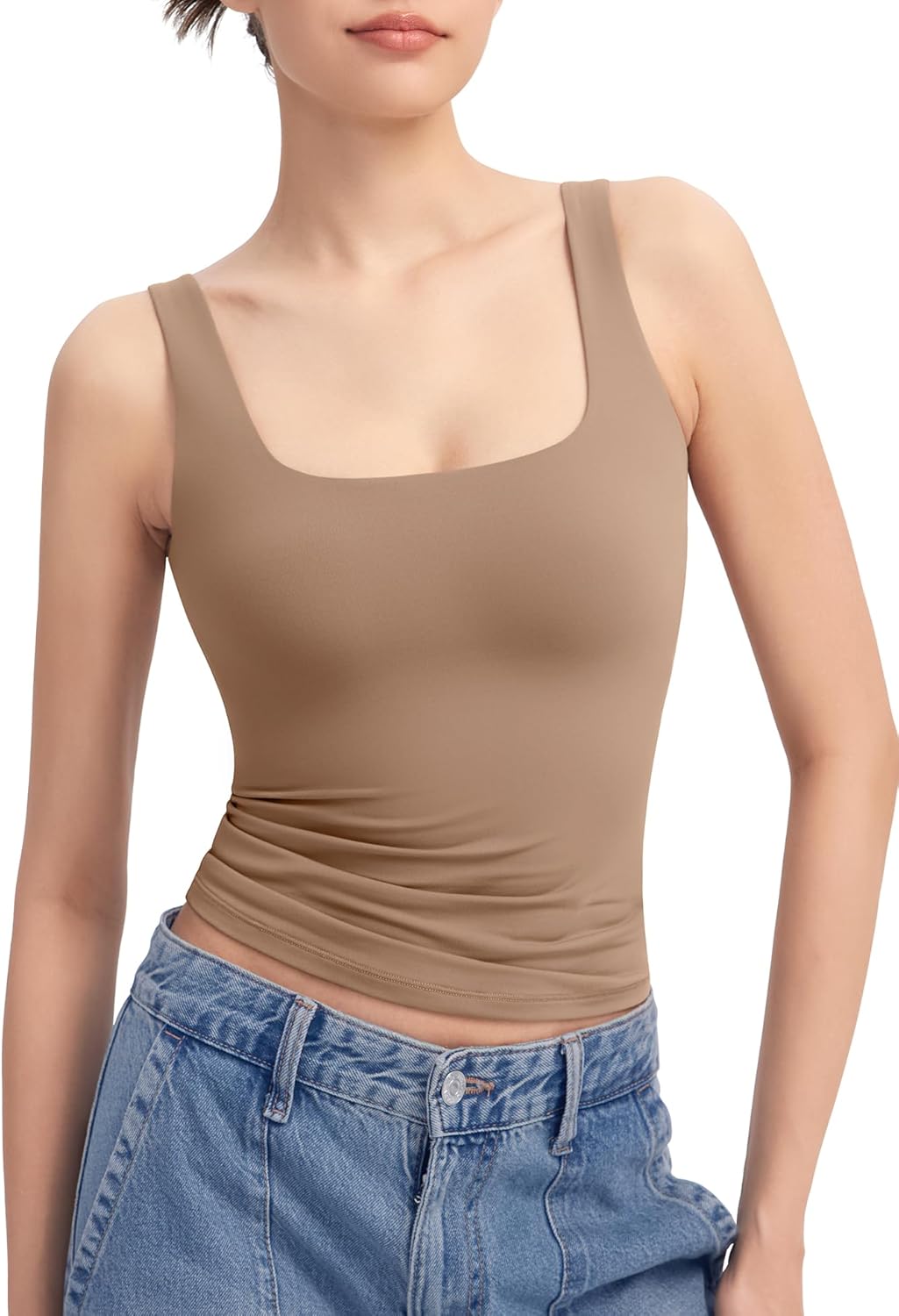 Women's Square Neck Tank Top Sleeveless Double Lined Basic Tops Sharp Collection - Picture 33 of 80