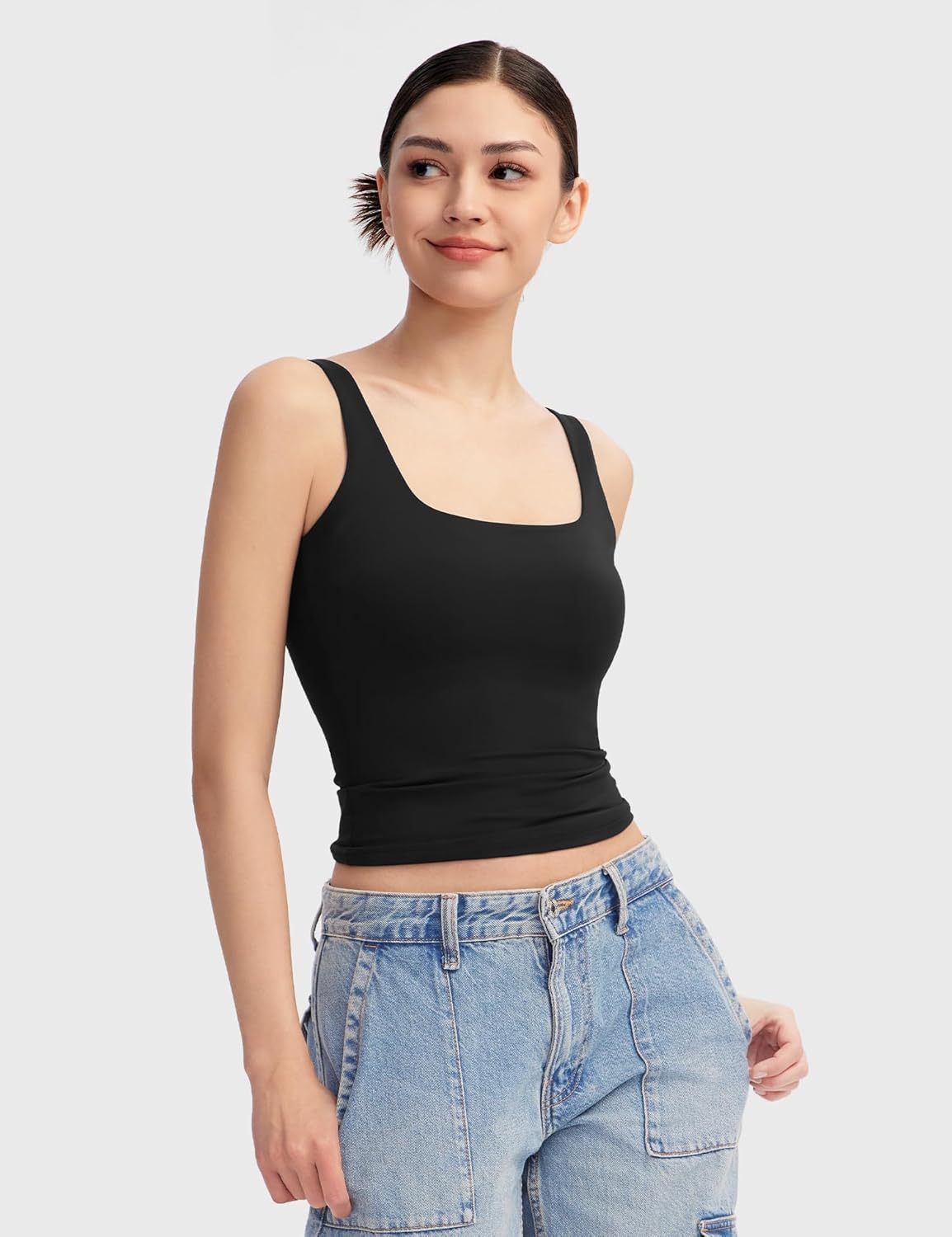 Women's Square Neck Tank Top Sleeveless Double Lined Basic Tops Sharp Collection - Picture 23 of 80