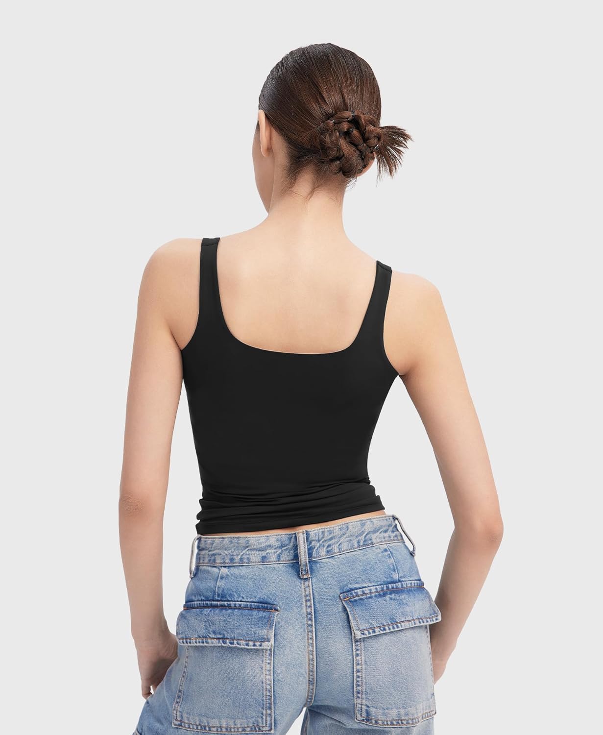 Women's Square Neck Tank Top Sleeveless Double Lined Basic Tops Sharp Collection - Picture 24 of 80