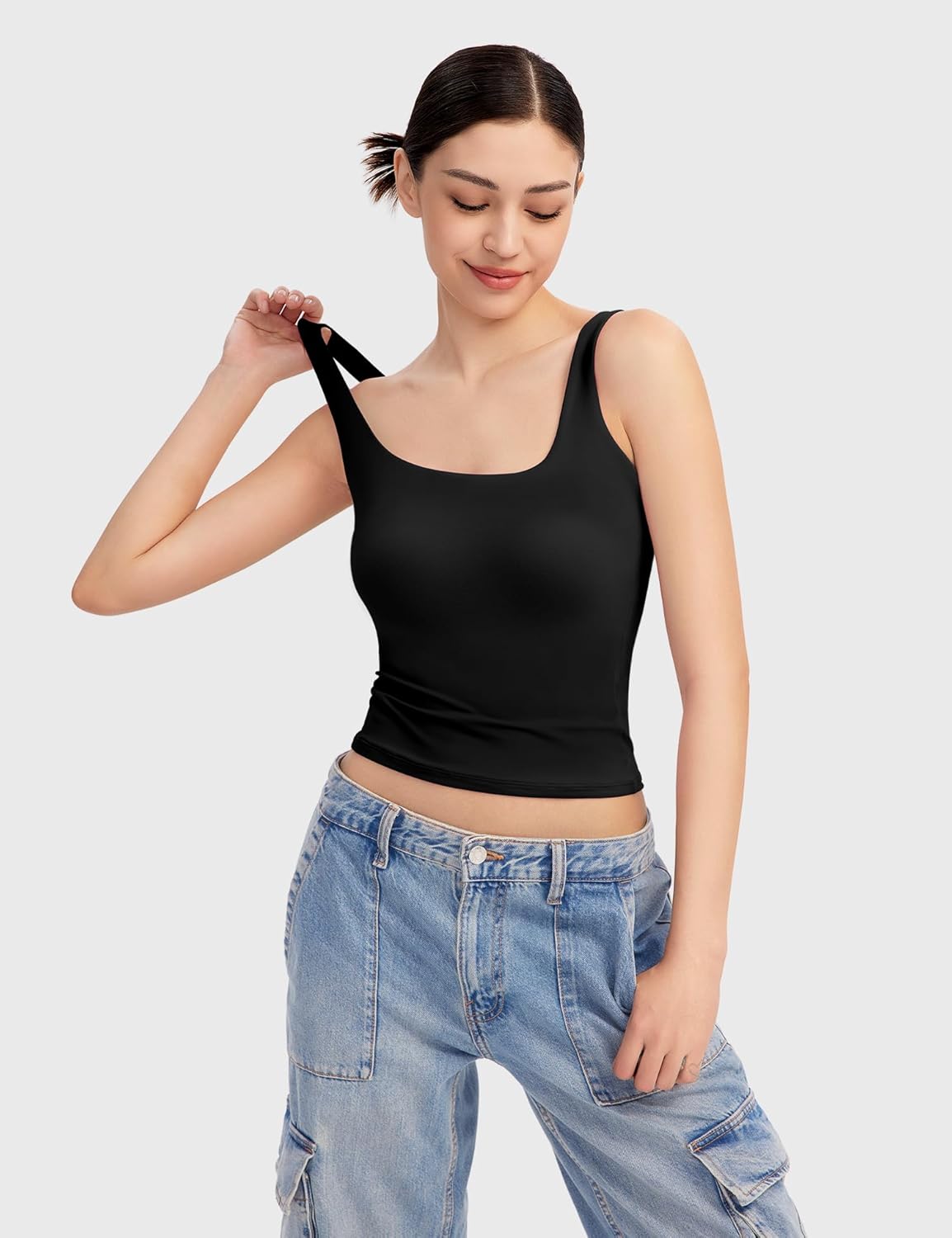 Women's Square Neck Tank Top Sleeveless Double Lined Basic Tops Sharp Collection - Picture 25 of 80