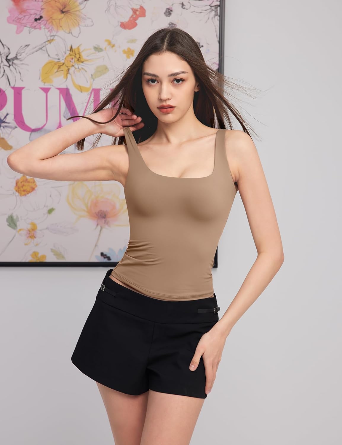 Women's Square Neck Tank Top Sleeveless Double Lined Basic Tops Sharp Collection - Picture 32 of 80