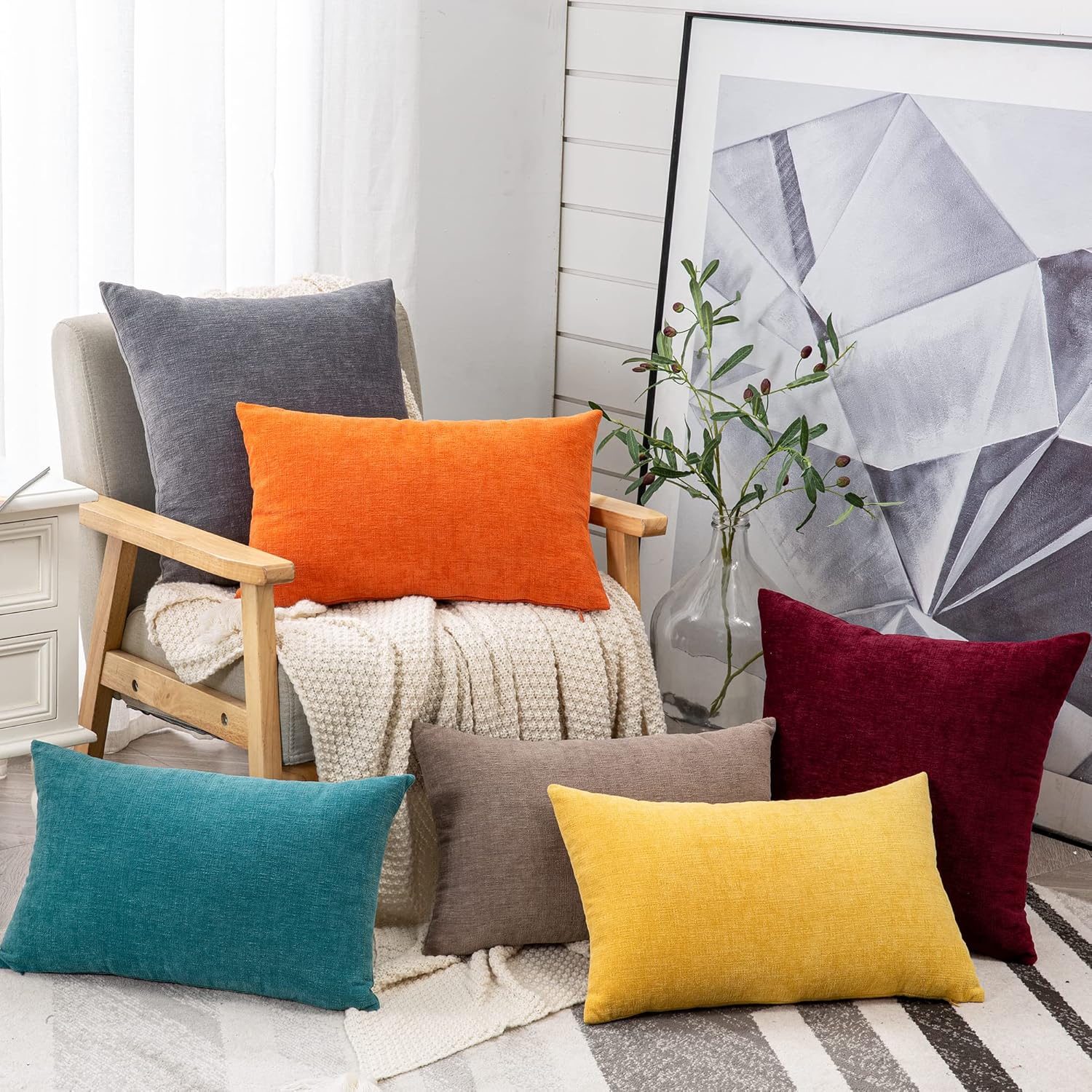 Fundas de almohada decorativas 2 piezas, funda de almohada de chenilla suave para sofá - Imagen 93 de 168