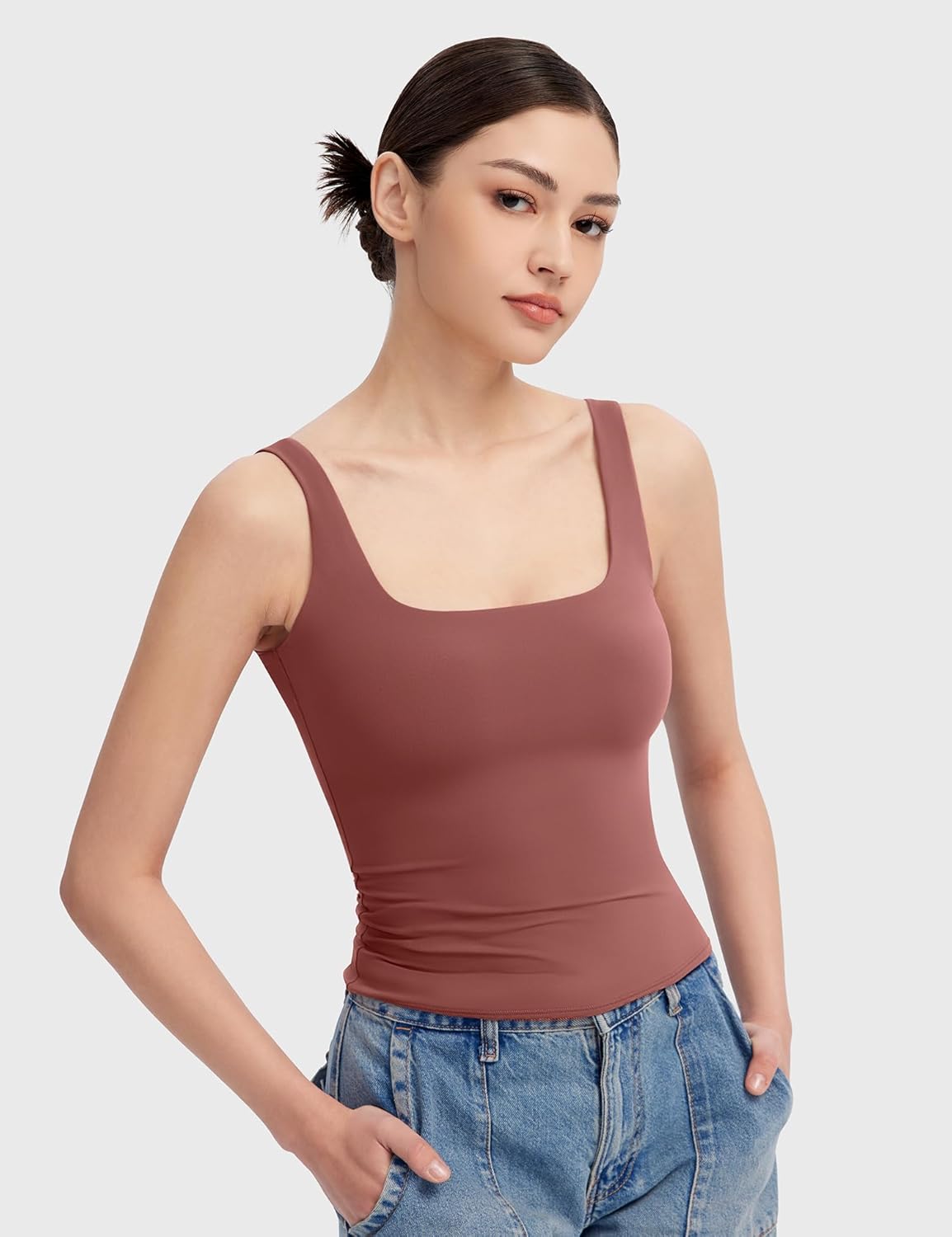 Women's Square Neck Tank Top Sleeveless Double Lined Basic Tops Sharp Collection - Picture 43 of 80
