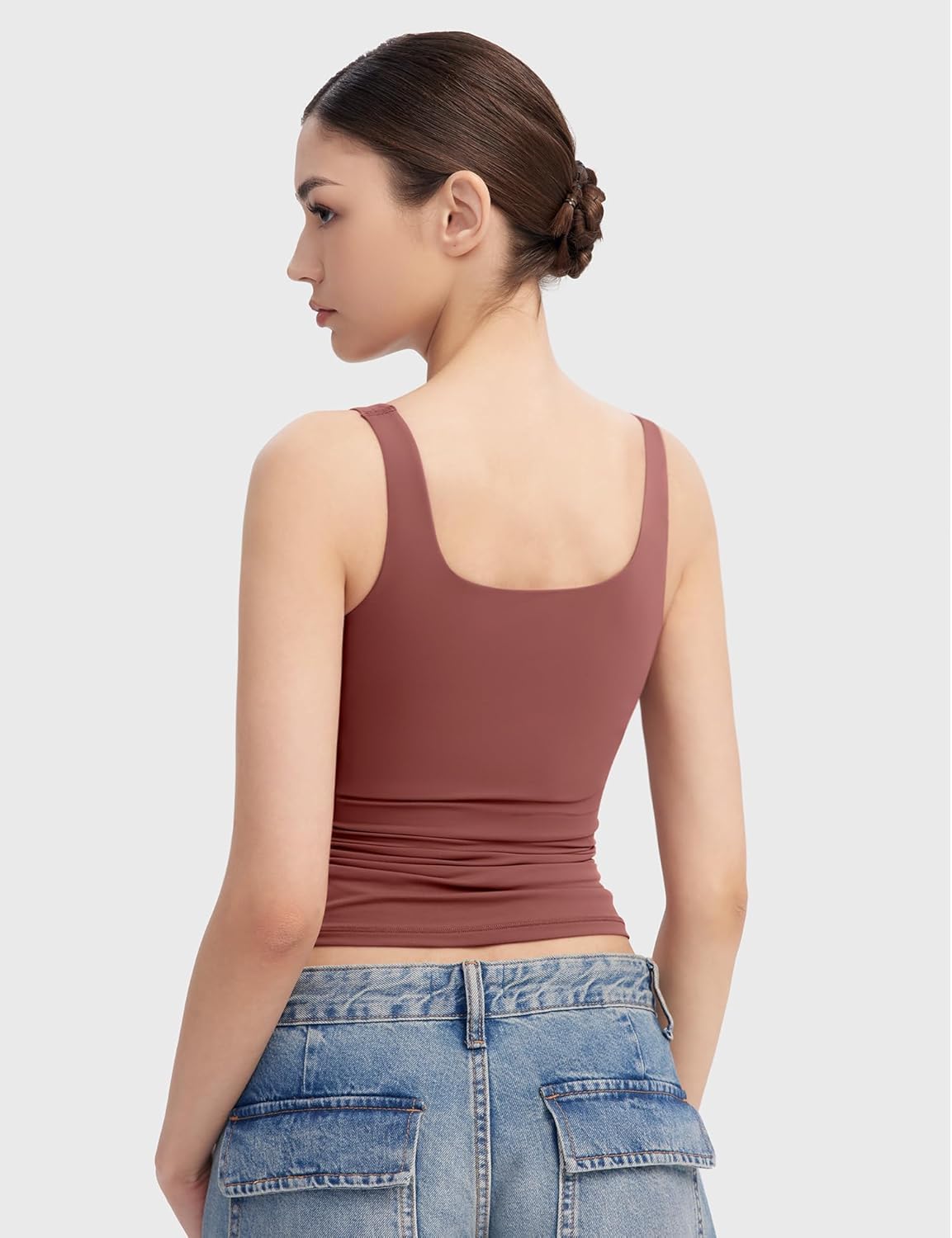 Women's Square Neck Tank Top Sleeveless Double Lined Basic Tops Sharp Collection - Picture 44 of 80