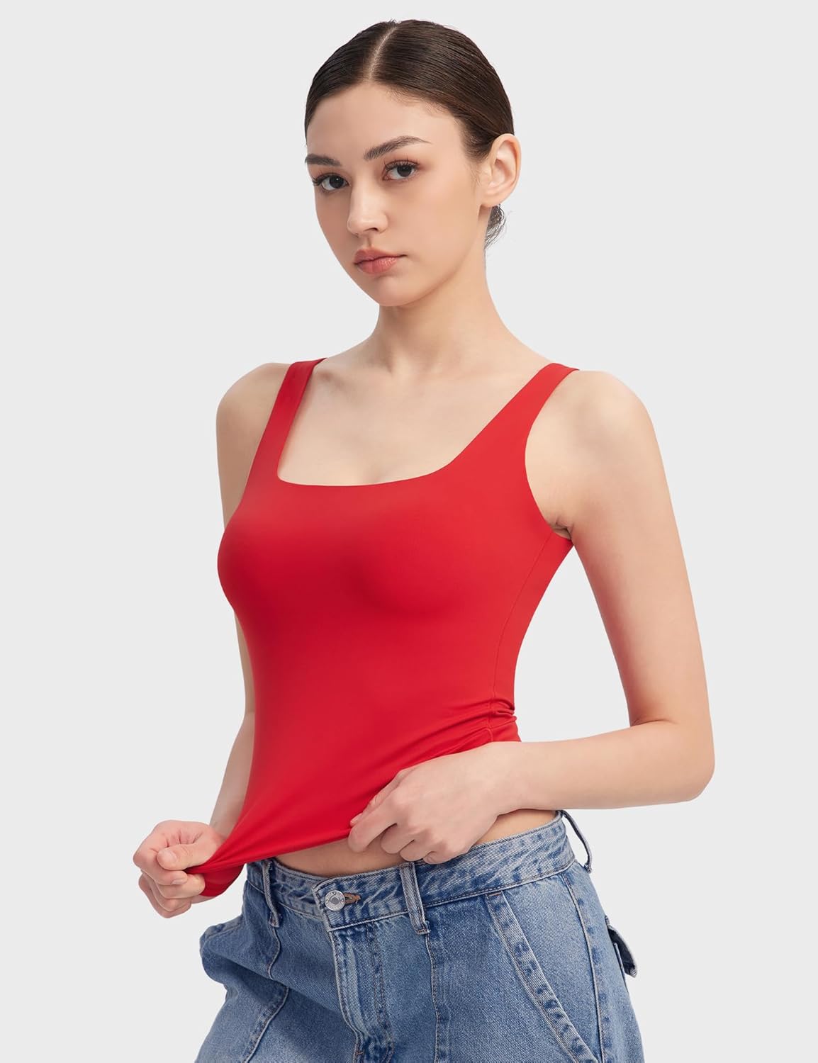Women's Square Neck Tank Top Sleeveless Double Lined Basic Tops Sharp Collection - Picture 49 of 80