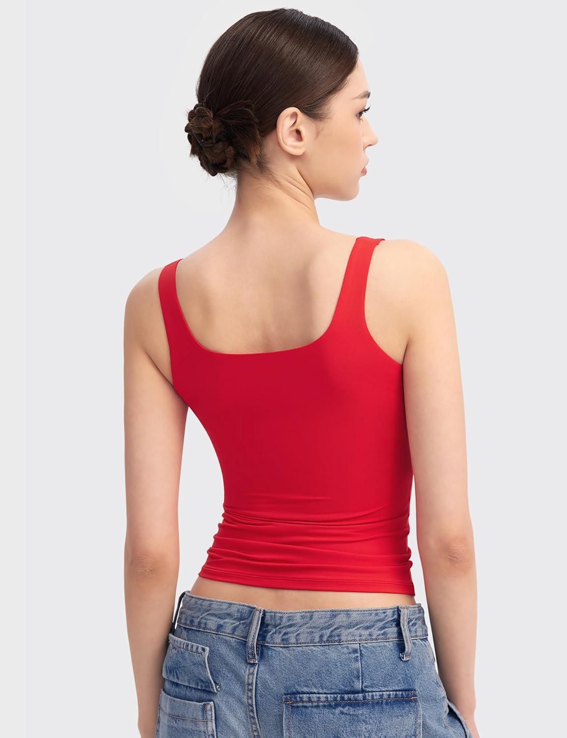 Women's Square Neck Tank Top Sleeveless Double Lined Basic Tops Sharp Collection - Picture 50 of 80