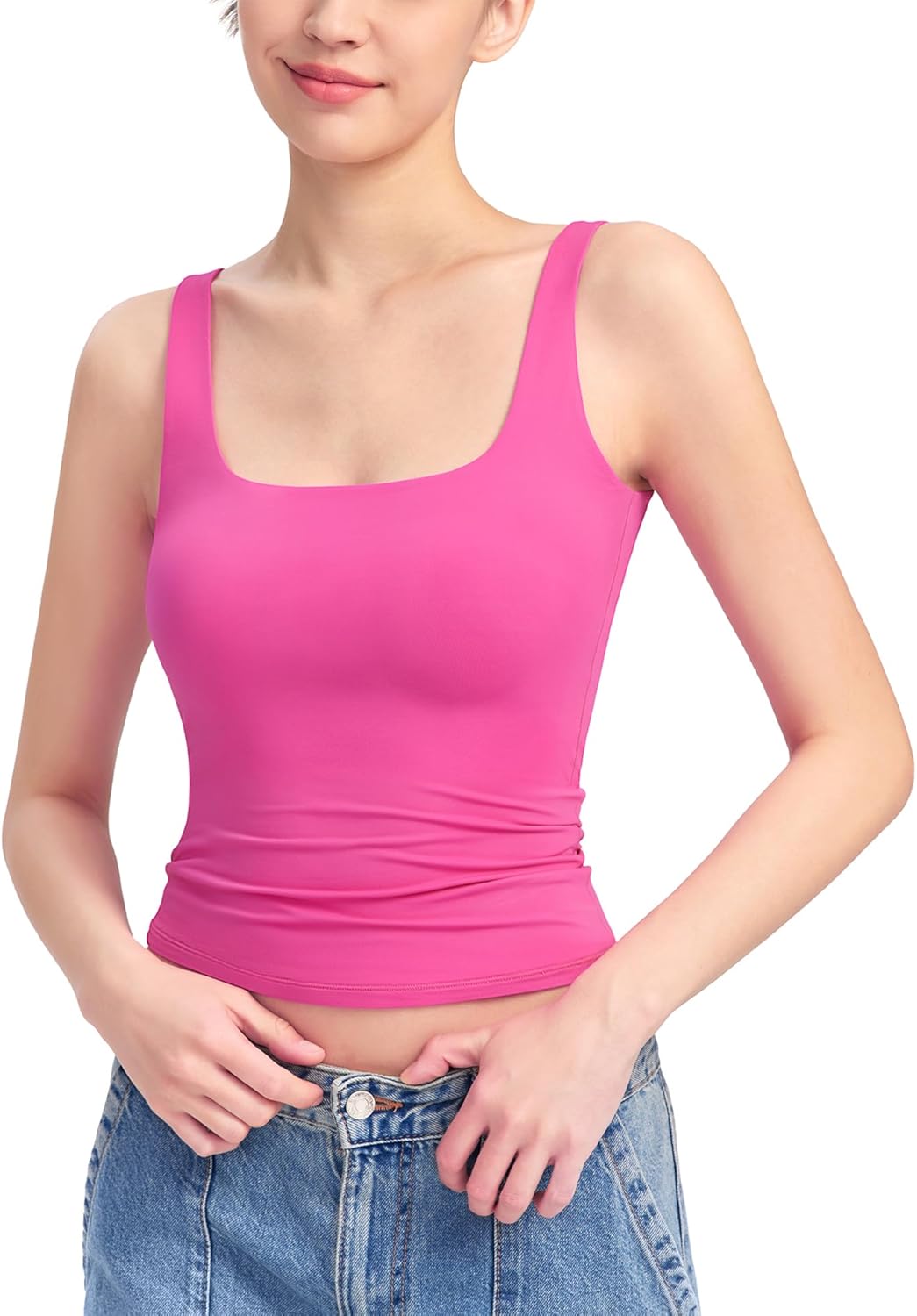 Women's Square Neck Tank Top Sleeveless Double Lined Basic Tops Sharp Collection - Picture 53 of 80