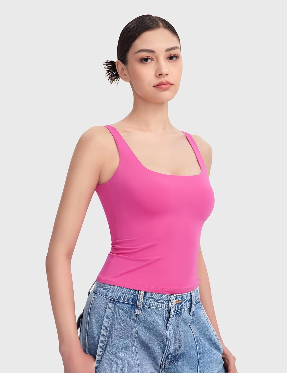 Women's Square Neck Tank Top Sleeveless Double Lined Basic Tops Sharp Collection - Picture 55 of 80