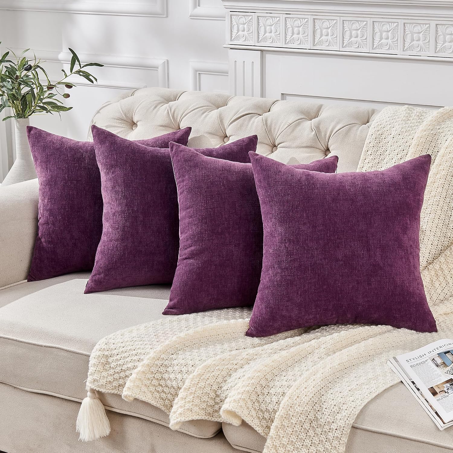 Fundas de almohada decorativas 2 piezas, funda de almohada de chenilla suave para sofá - Imagen 109 de 168