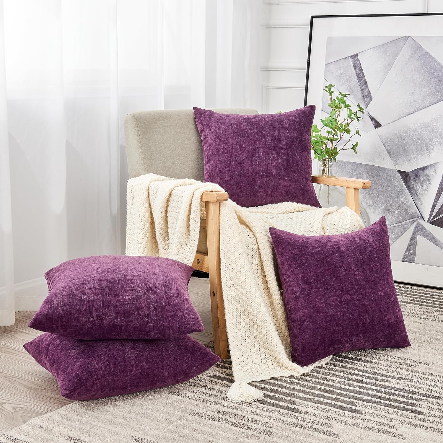 Fundas de almohada decorativas 2 piezas, funda de almohada de chenilla suave para sofá - Imagen 110 de 168