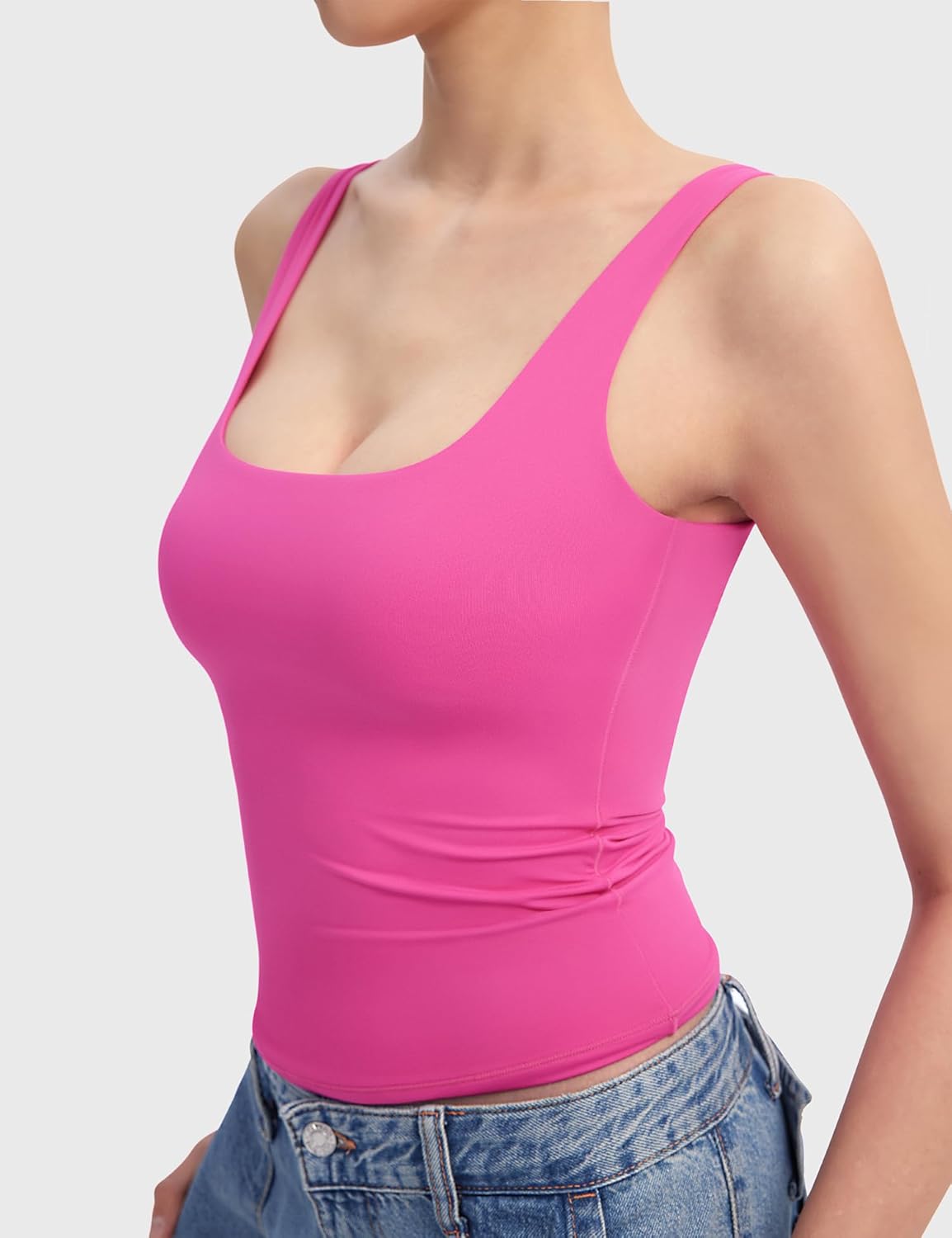 Women's Square Neck Tank Top Sleeveless Double Lined Basic Tops Sharp Collection - Picture 57 of 80