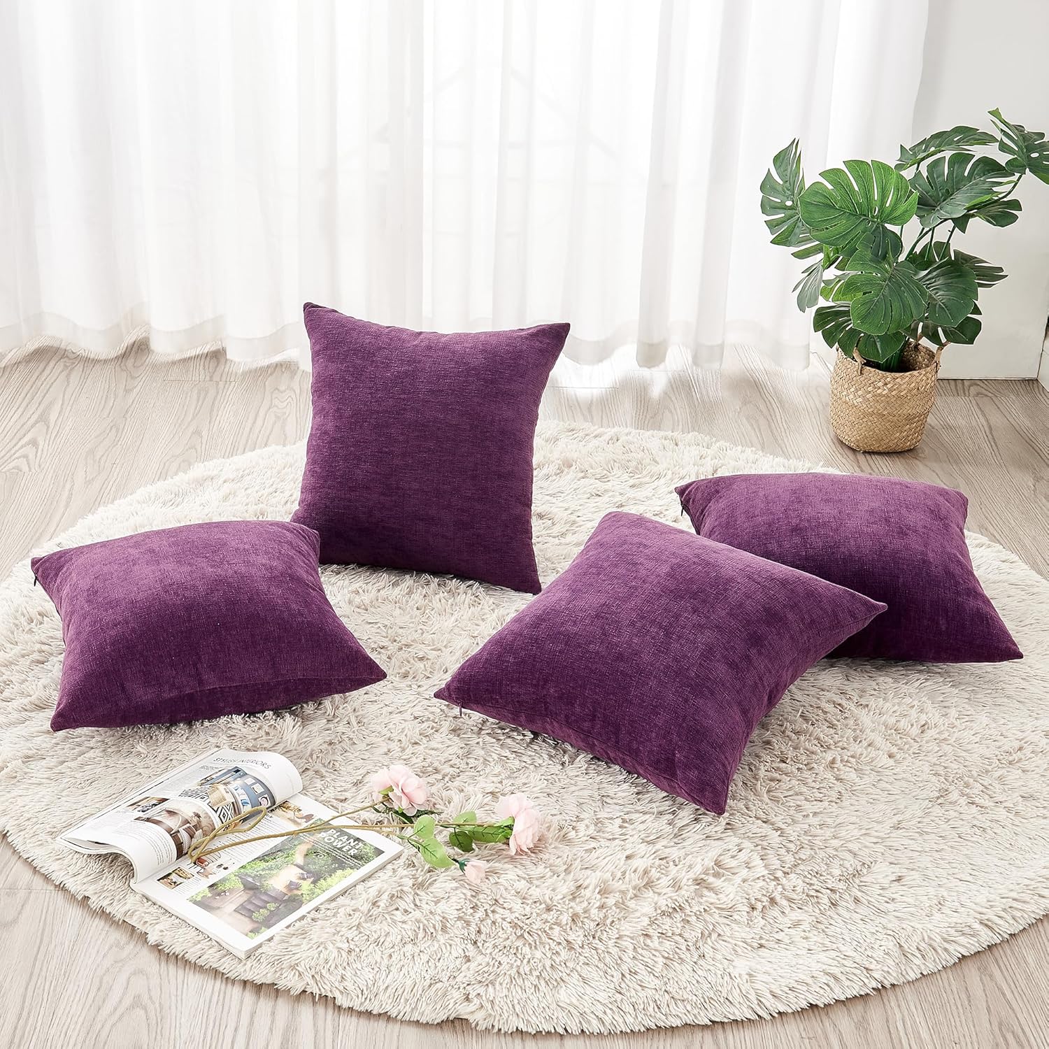 Fundas de almohada decorativas 2 piezas, funda de almohada de chenilla suave para sofá - Imagen 111 de 168