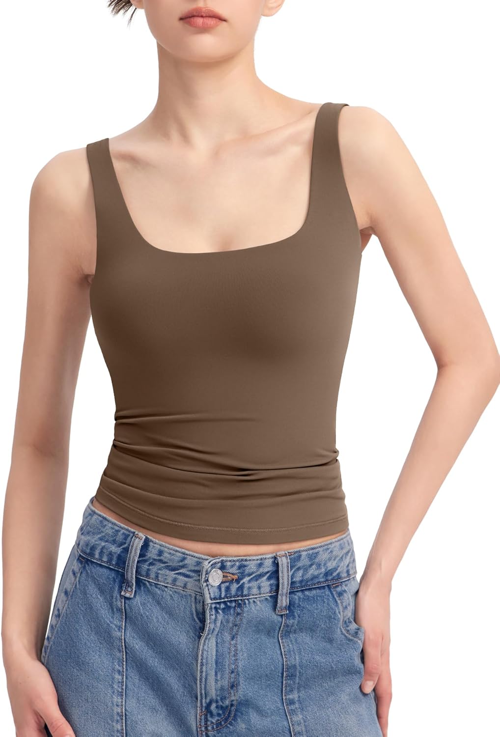 Women's Square Neck Tank Top Sleeveless Double Lined Basic Tops Sharp Collection - Picture 58 of 80