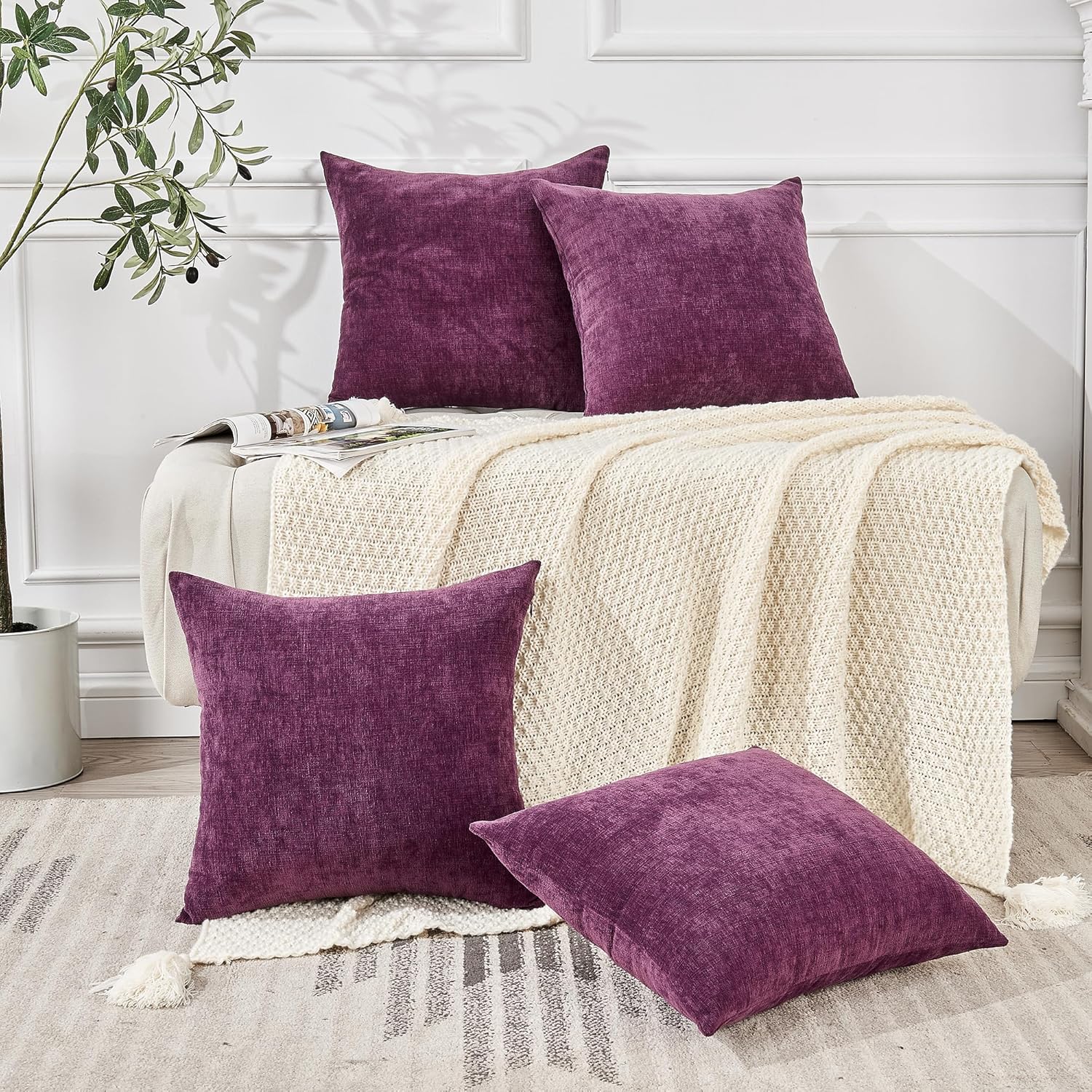Fundas de almohada decorativas 2 piezas, funda de almohada de chenilla suave para sofá - Imagen 112 de 168