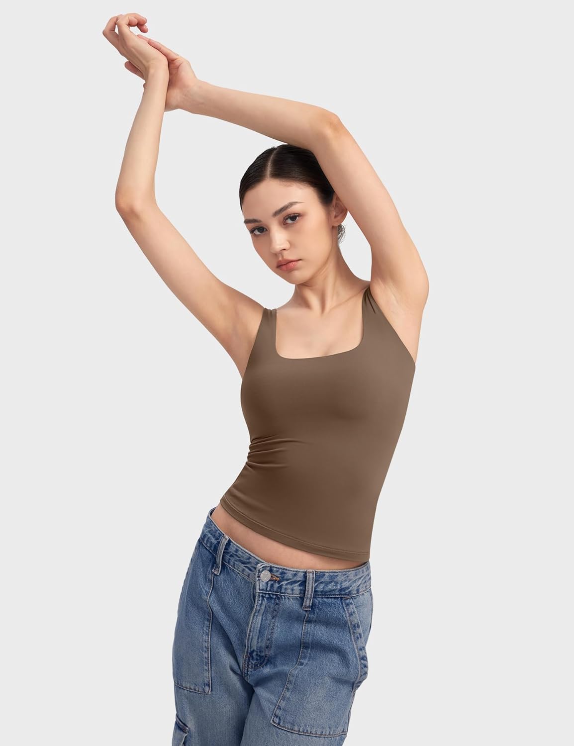 Women's Square Neck Tank Top Sleeveless Double Lined Basic Tops Sharp Collection - Picture 60 of 80