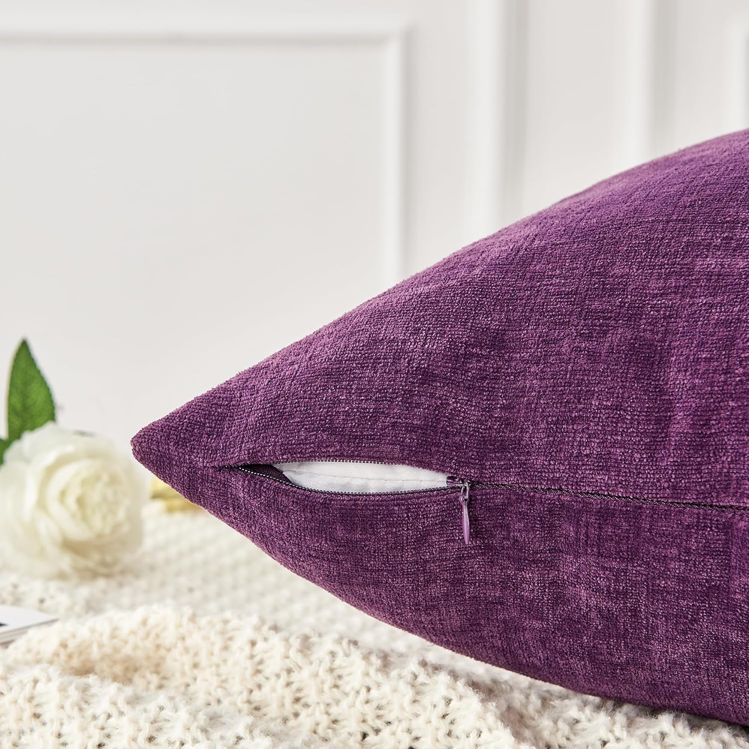 Fundas de almohada decorativas 2 piezas, funda de almohada de chenilla suave para sofá - Imagen 114 de 168