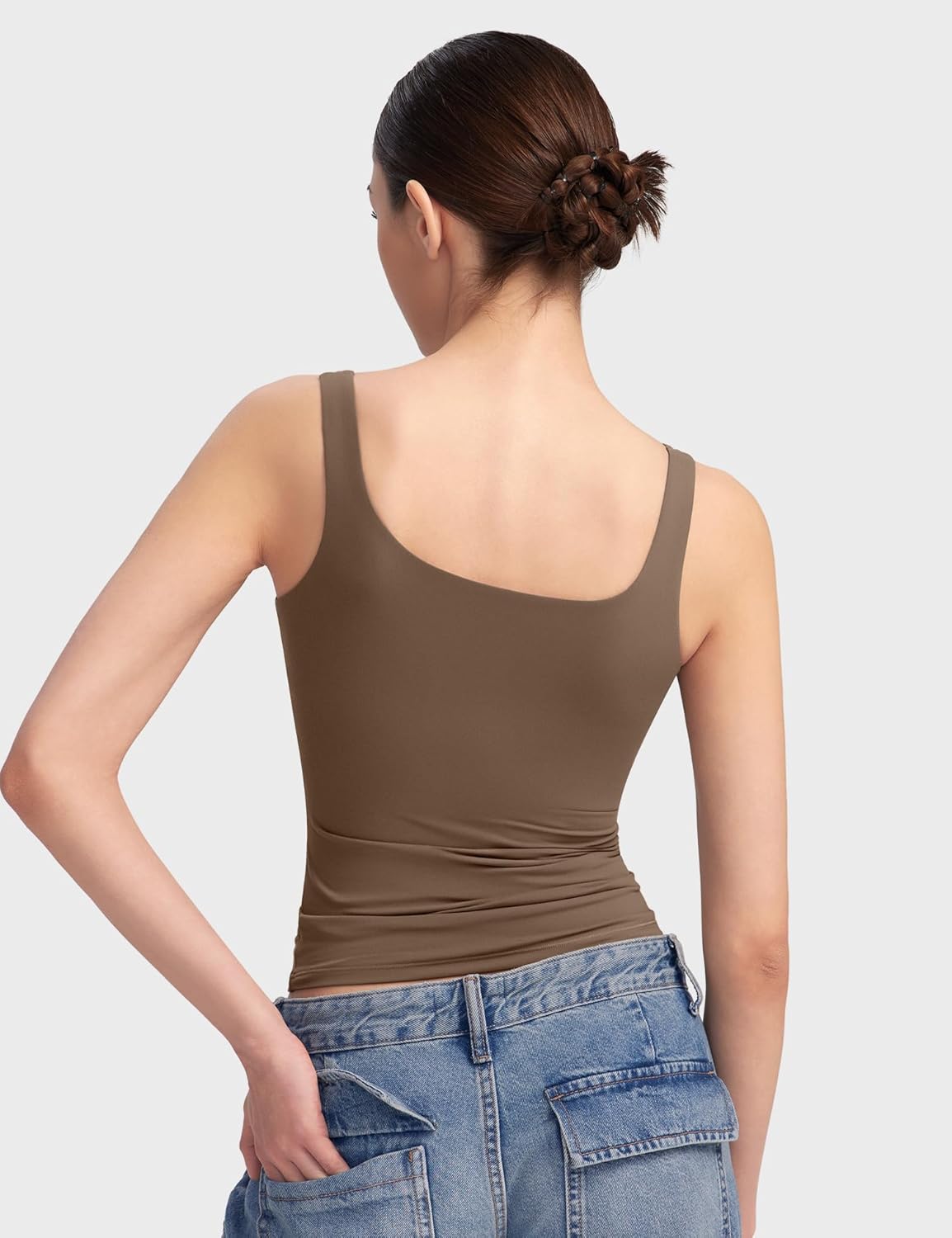 Women's Square Neck Tank Top Sleeveless Double Lined Basic Tops Sharp Collection - Picture 61 of 80