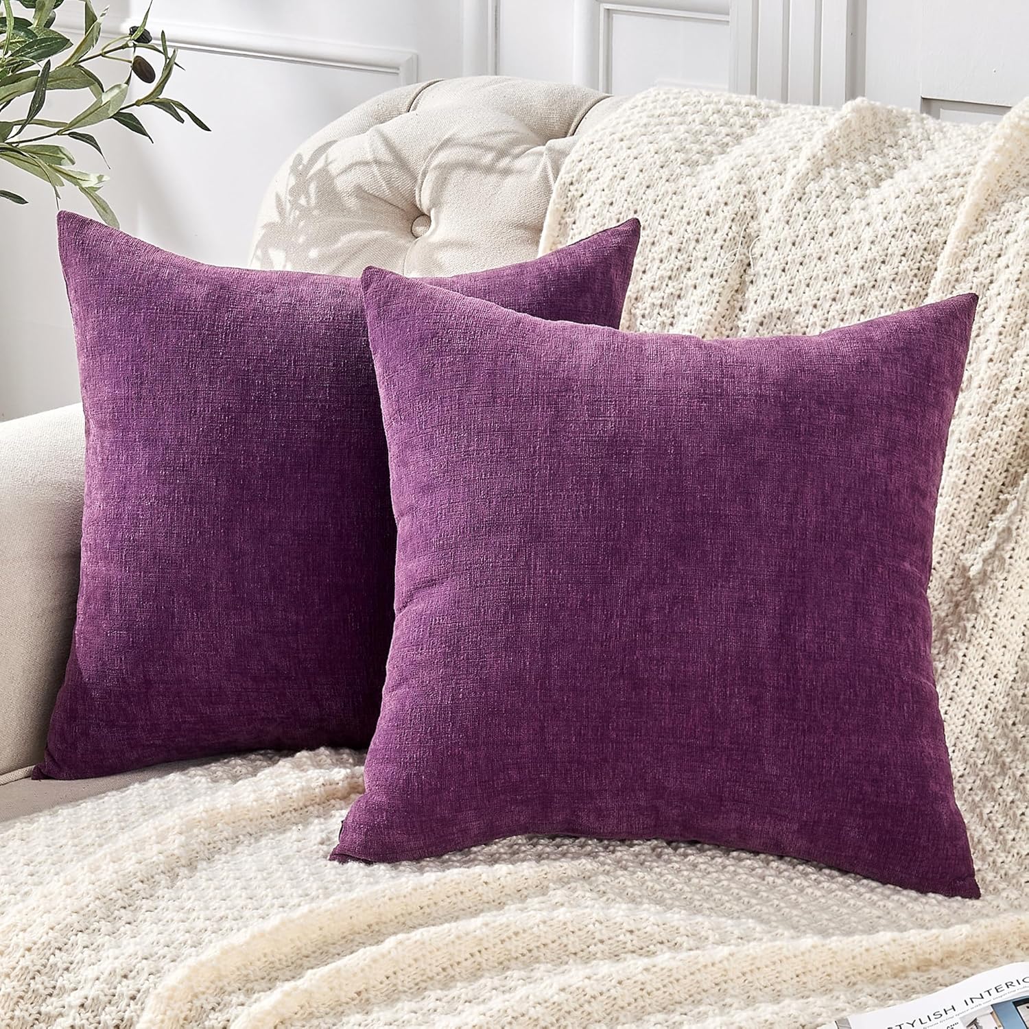 Fundas de almohada decorativas 2 piezas, funda de almohada de chenilla suave para sofá - Imagen 118 de 168