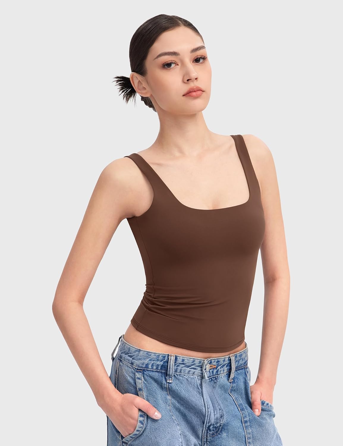 Women's Square Neck Tank Top Sleeveless Double Lined Basic Tops Sharp Collection - Picture 66 of 80