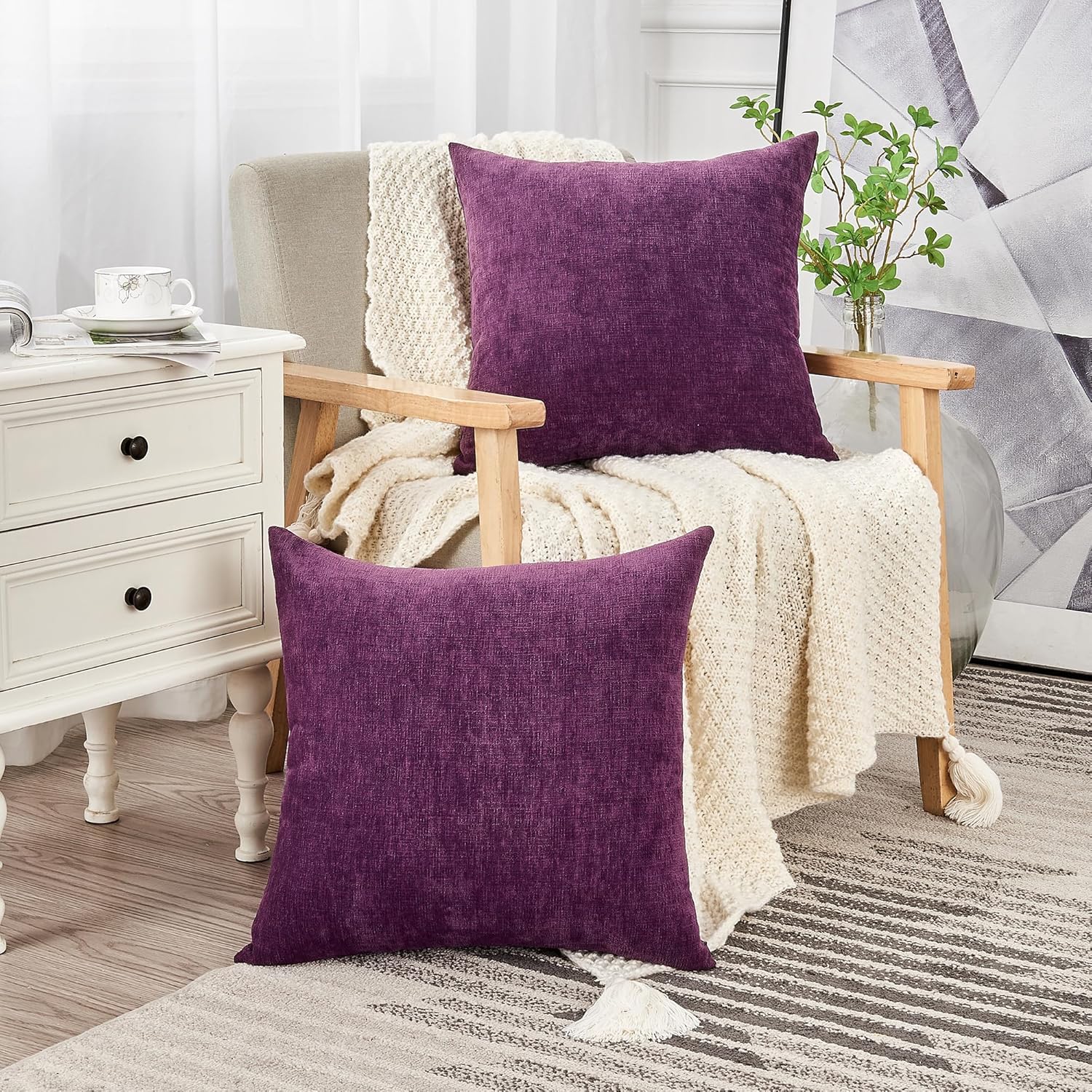 Fundas de almohada decorativas 2 piezas, funda de almohada de chenilla suave para sofá - Imagen 120 de 168