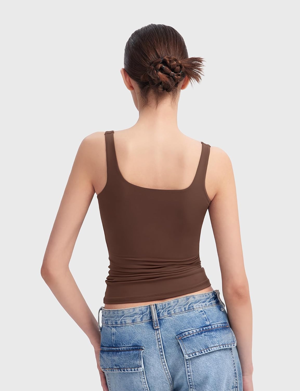 Women's Square Neck Tank Top Sleeveless Double Lined Basic Tops Sharp Collection - Picture 67 of 80