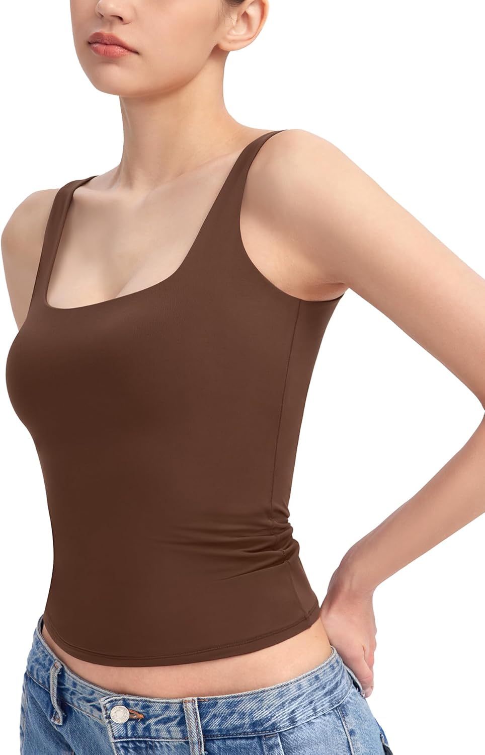 Women's Square Neck Tank Top Sleeveless Double Lined Basic Tops Sharp Collection - Picture 68 of 80