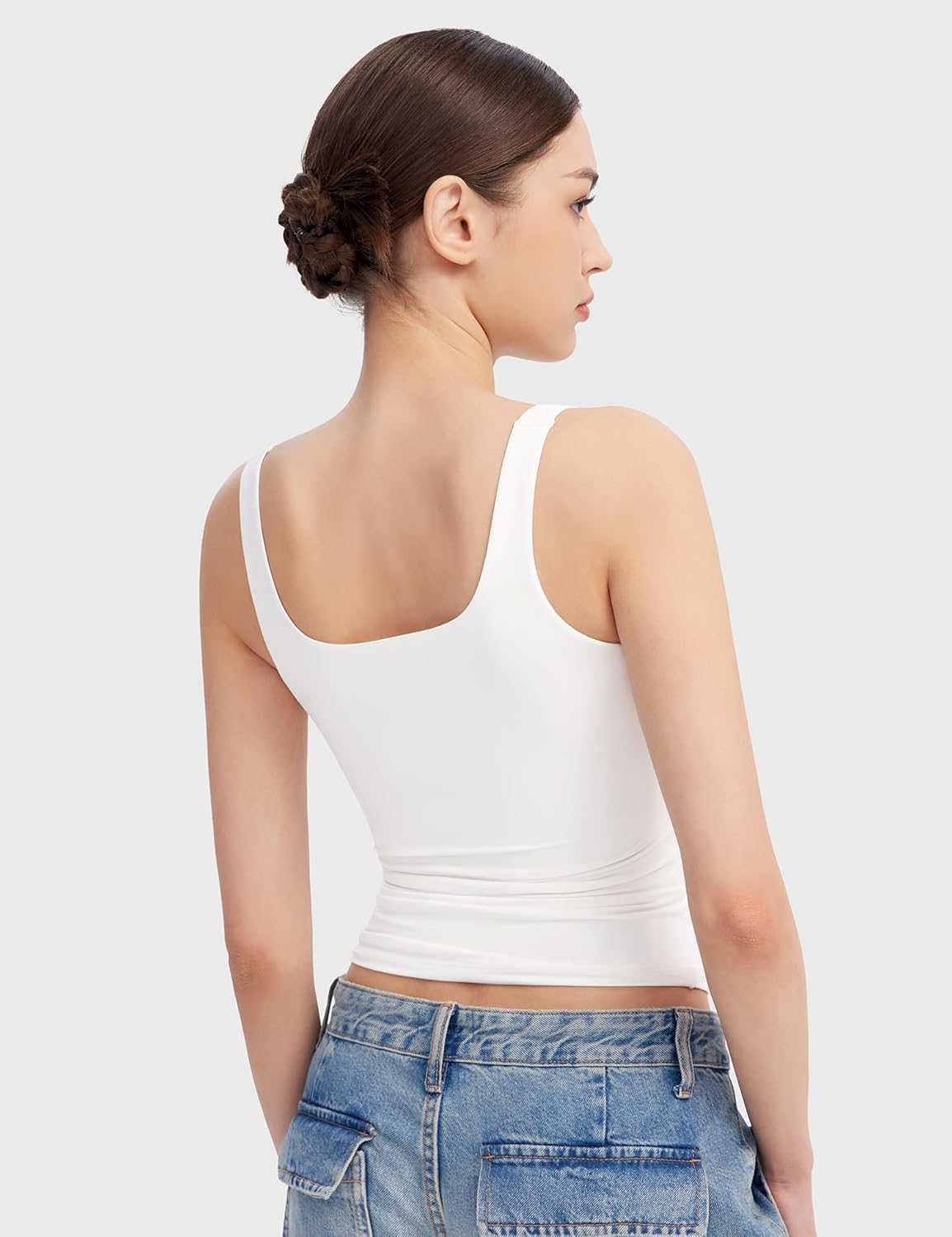 Women's Square Neck Tank Top Sleeveless Double Lined Basic Tops Sharp Collection - Picture 73 of 80