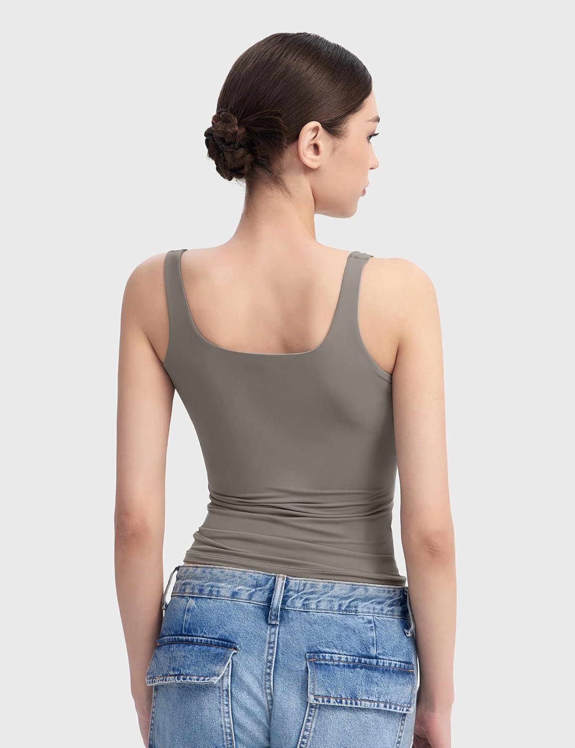 Women's Square Neck Tank Top Sleeveless Double Lined Basic Tops Sharp Collection - Picture 78 of 80