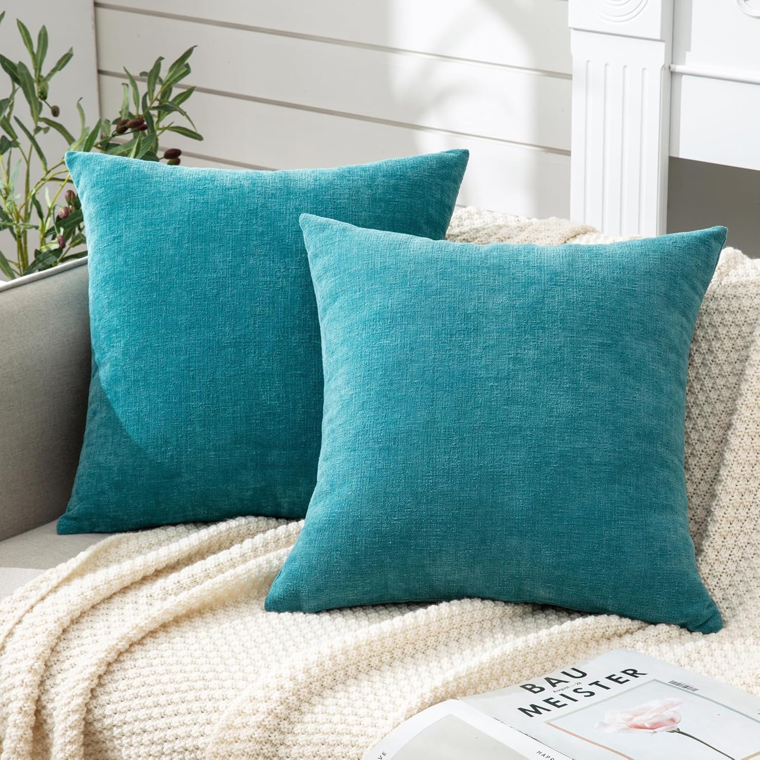 Fundas de almohada decorativas 2 piezas, funda de almohada de chenilla suave para sofá - Imagen 133 de 168