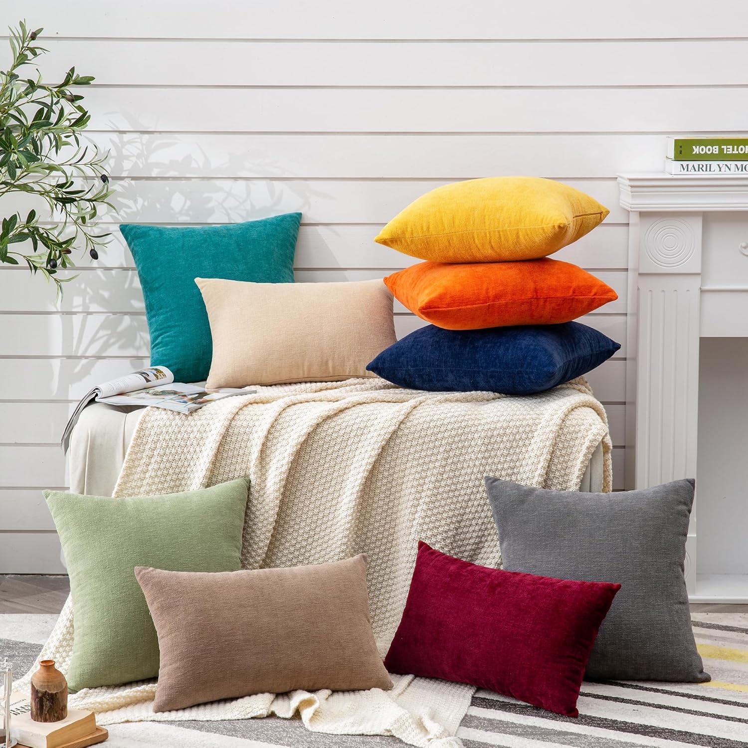 Fundas de almohada decorativas 2 piezas, funda de almohada de chenilla suave para sofá - Imagen 141 de 168