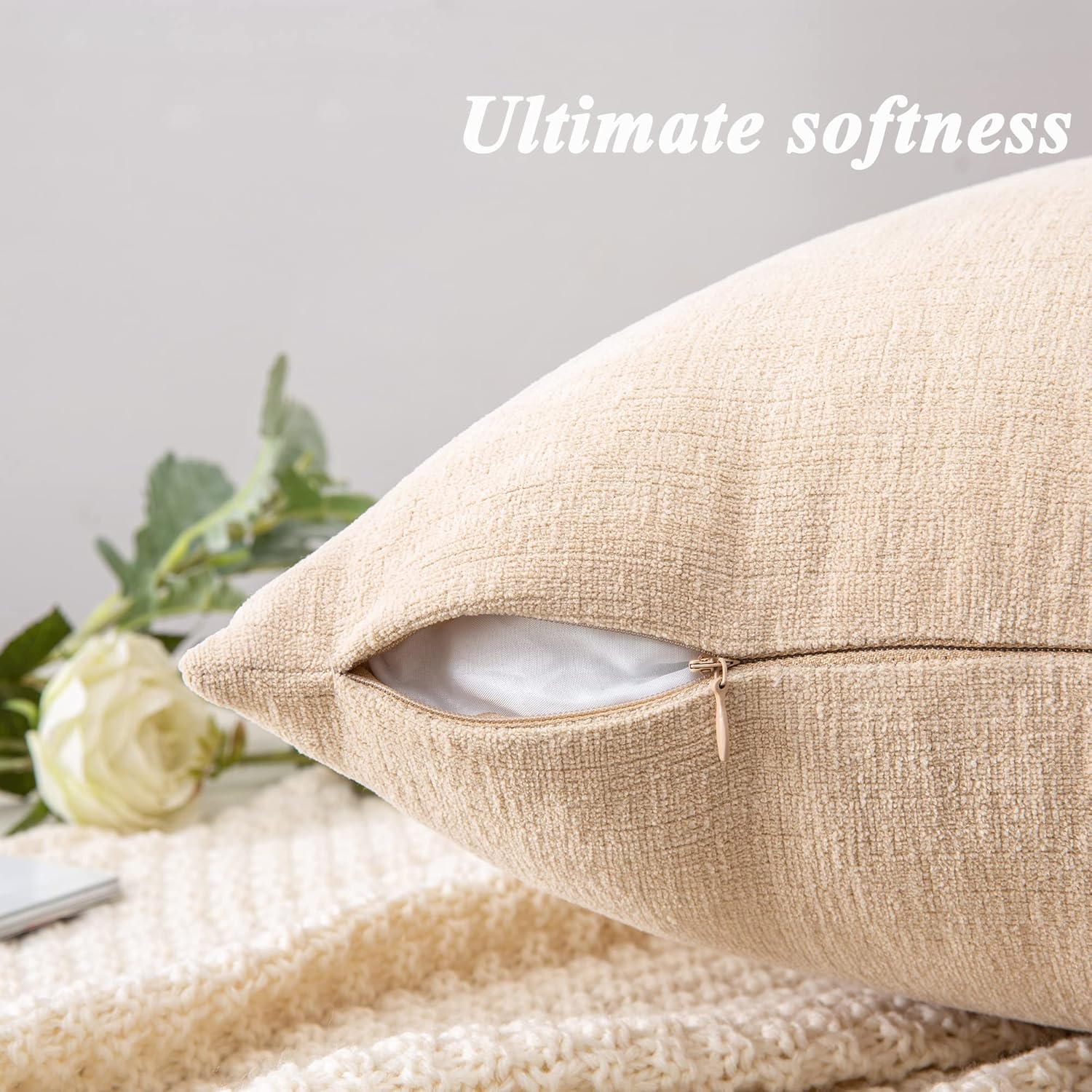 Fundas de almohada decorativas 2 piezas, funda de almohada de chenilla suave para sofá - Imagen 151 de 168