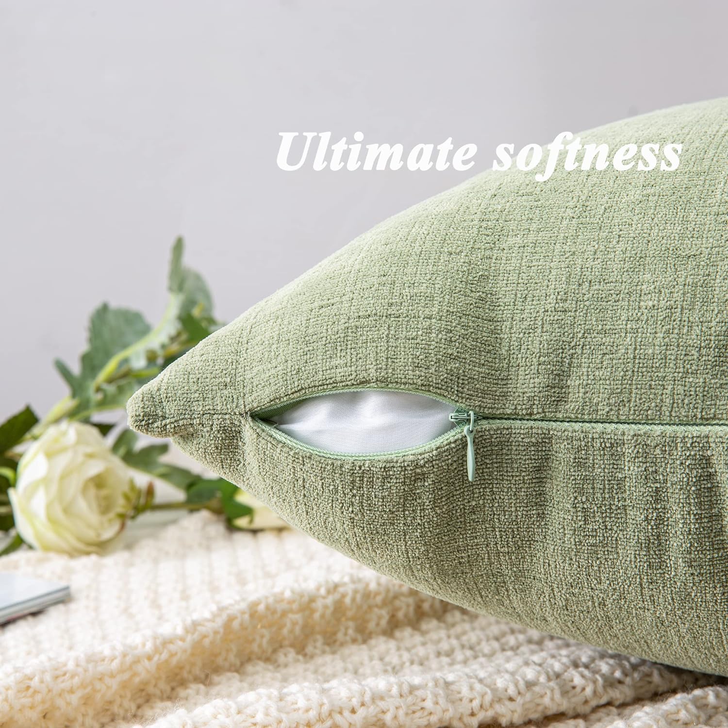 Fundas de almohada decorativas 2 piezas, funda de almohada de chenilla suave para sofá - Imagen 163 de 168