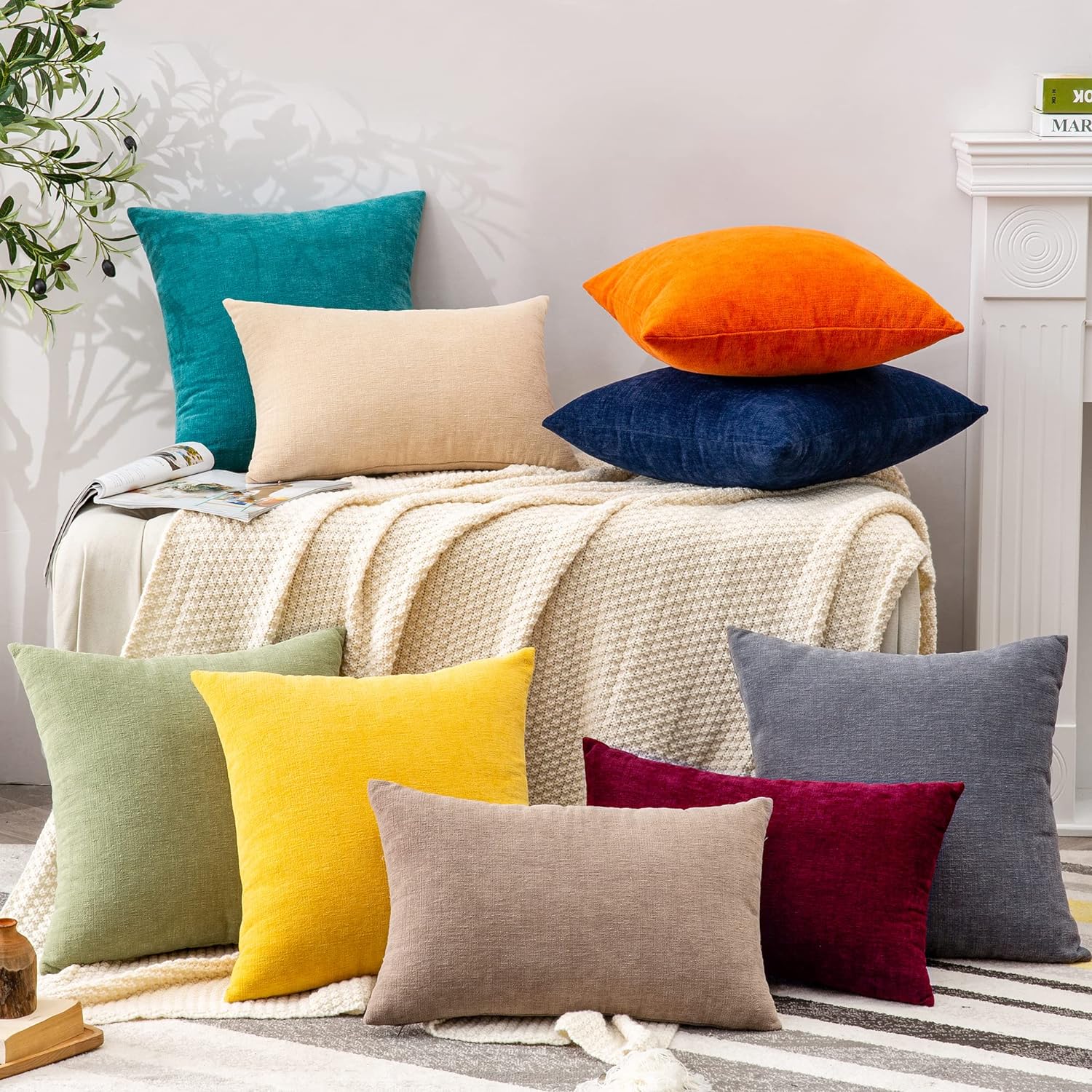 Fundas de almohada decorativas 2 piezas, funda de almohada de chenilla suave para sofá - Imagen 165 de 168