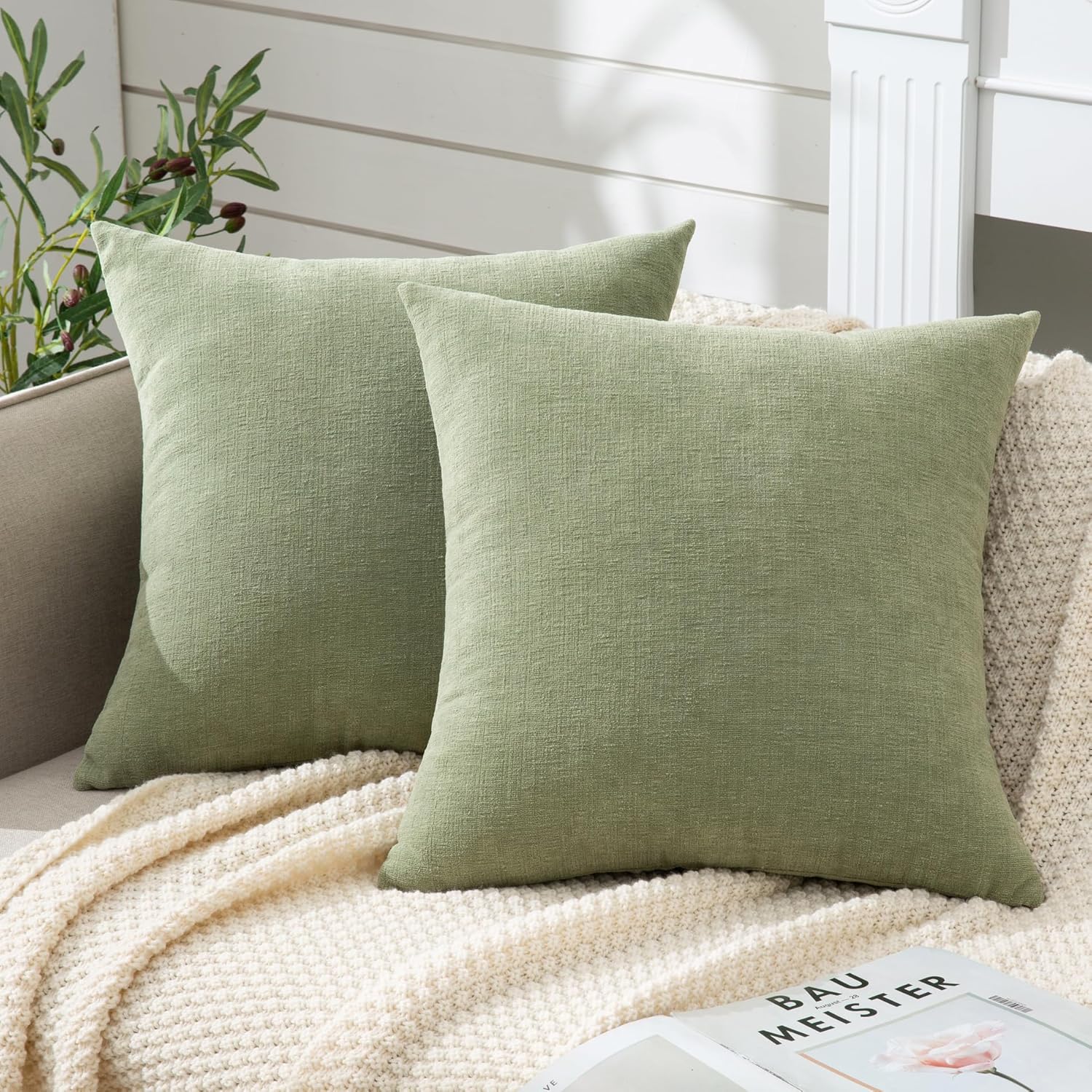 Fundas de almohada decorativas 2 piezas, funda de almohada de chenilla suave para sofá - Imagen 166 de 168