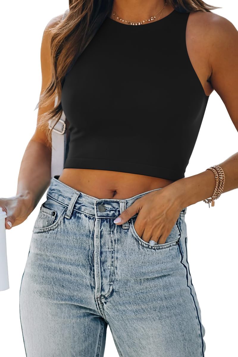 Damen ärmellose bauchfreie Tops Training Racerback Cropped Tank Tops Sommer Kleidung - Bild 24 von 154