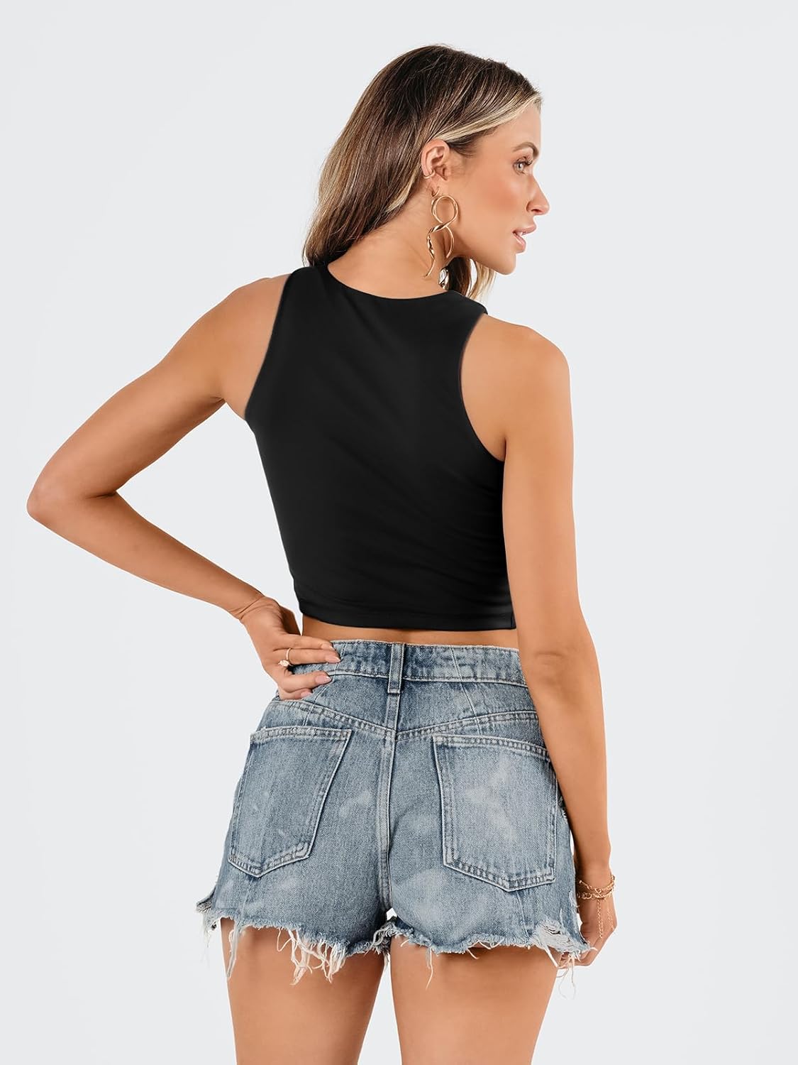 Damen ärmellose bauchfreie Tops Training Racerback Cropped Tank Tops Sommer Kleidung - Bild 27 von 154