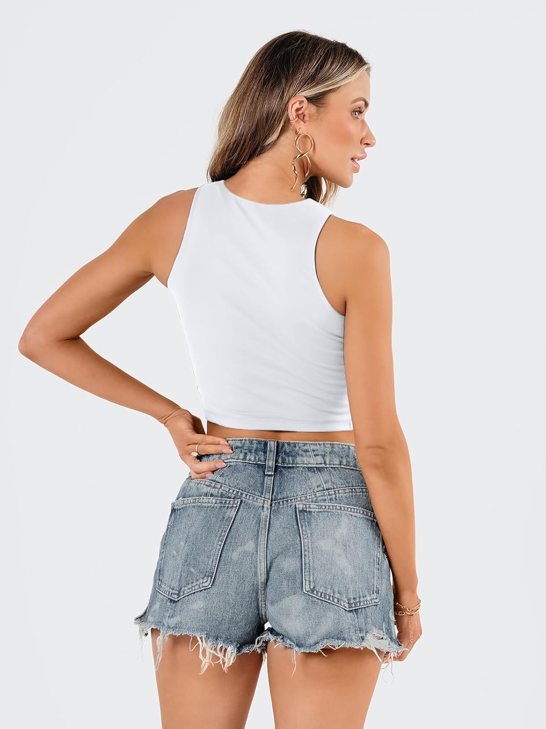 Damen ärmellose bauchfreie Tops Training Racerback Cropped Tank Tops Sommer Kleidung - Bild 33 von 154