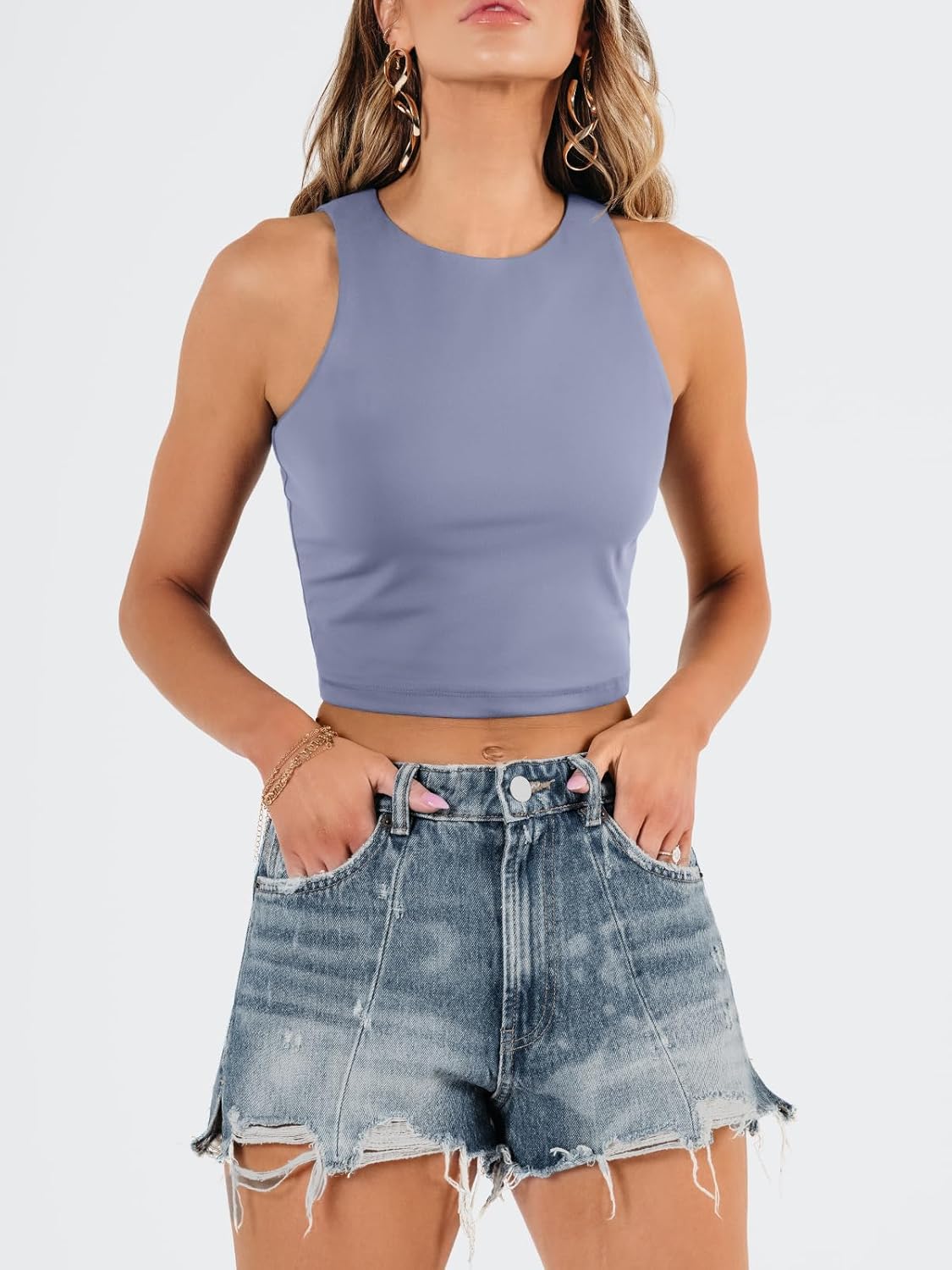 Damen ärmellose bauchfreie Tops Training Racerback Cropped Tank Tops Sommer Kleidung - Bild 36 von 154