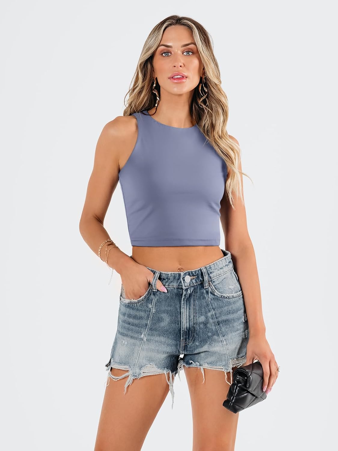 Damen ärmellose bauchfreie Tops Training Racerback Cropped Tank Tops Sommer Kleidung - Bild 37 von 154