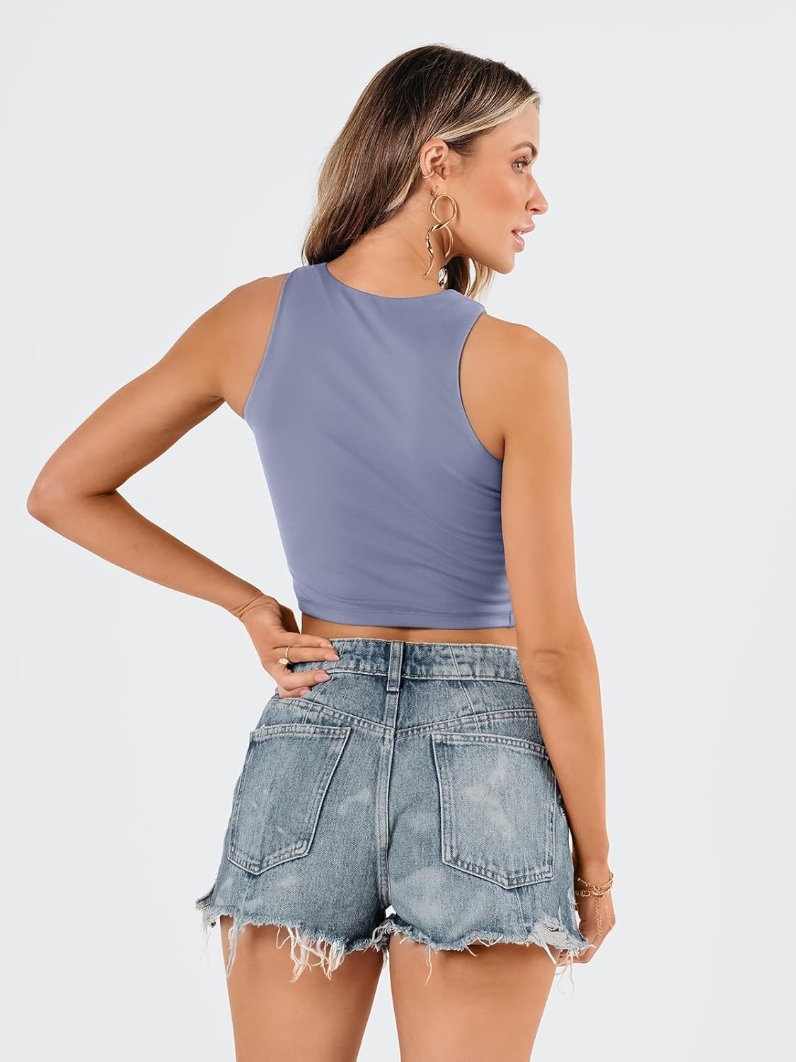Damen ärmellose bauchfreie Tops Training Racerback Cropped Tank Tops Sommer Kleidung - Bild 38 von 154