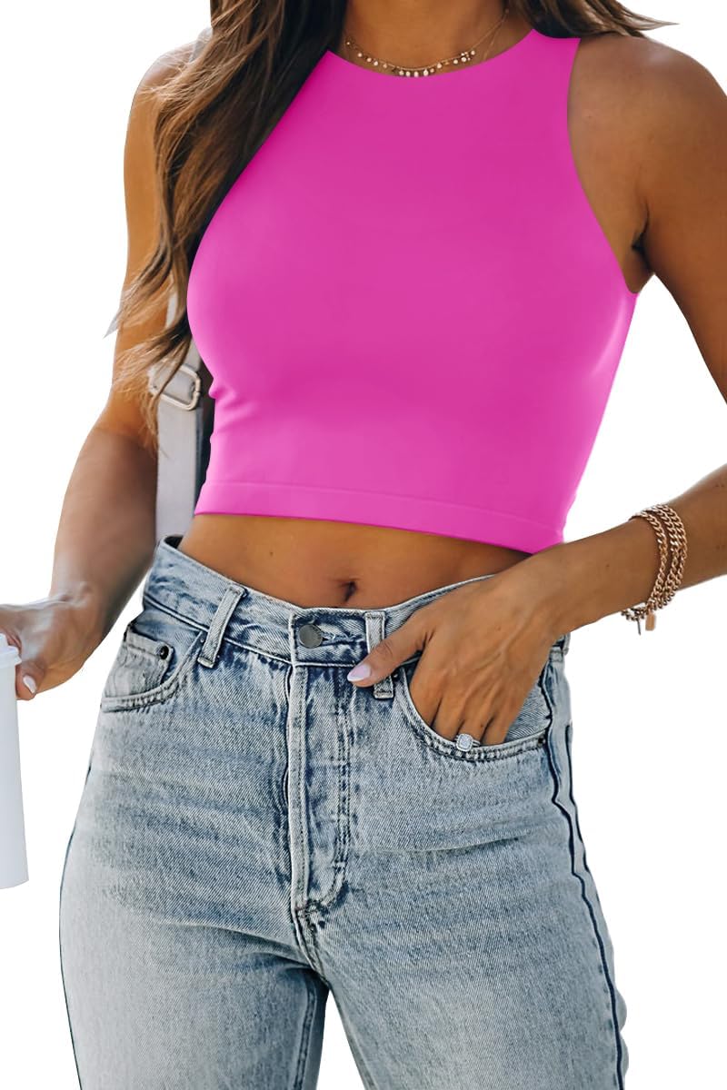 Damen ärmellose bauchfreie Tops Training Racerback Cropped Tank Tops Sommer Kleidung - Bild 40 von 154