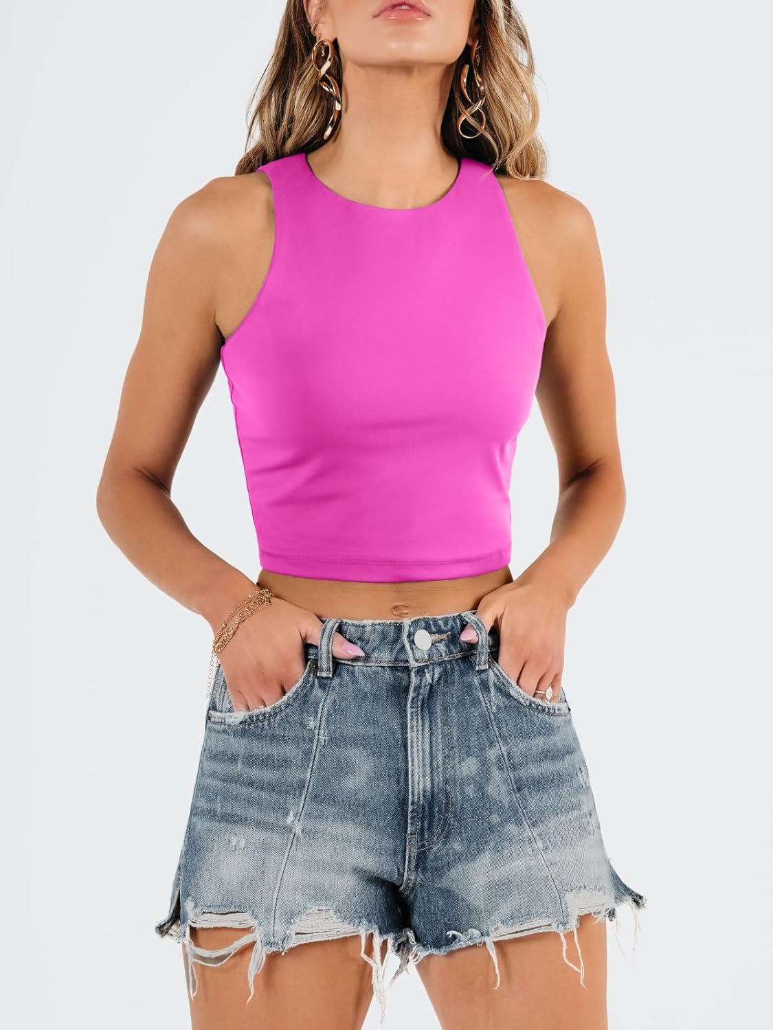 Damen ärmellose bauchfreie Tops Training Racerback Cropped Tank Tops Sommer Kleidung - Bild 41 von 154