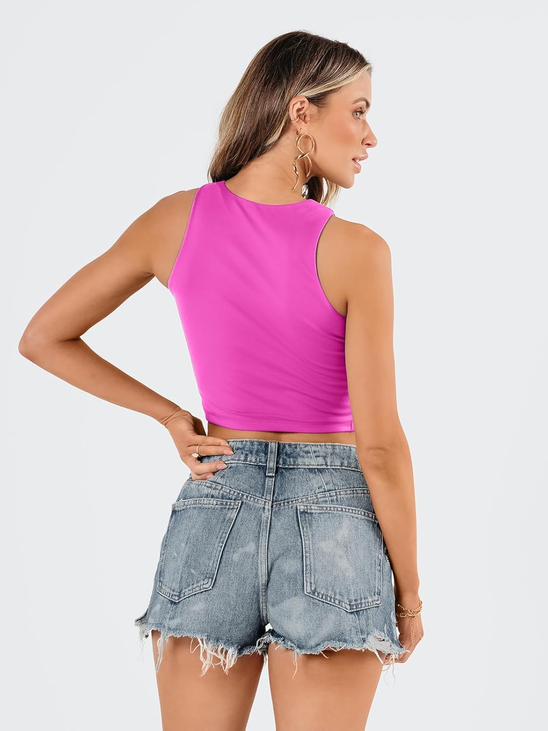 Damen ärmellose bauchfreie Tops Training Racerback Cropped Tank Tops Sommer Kleidung - Bild 43 von 154